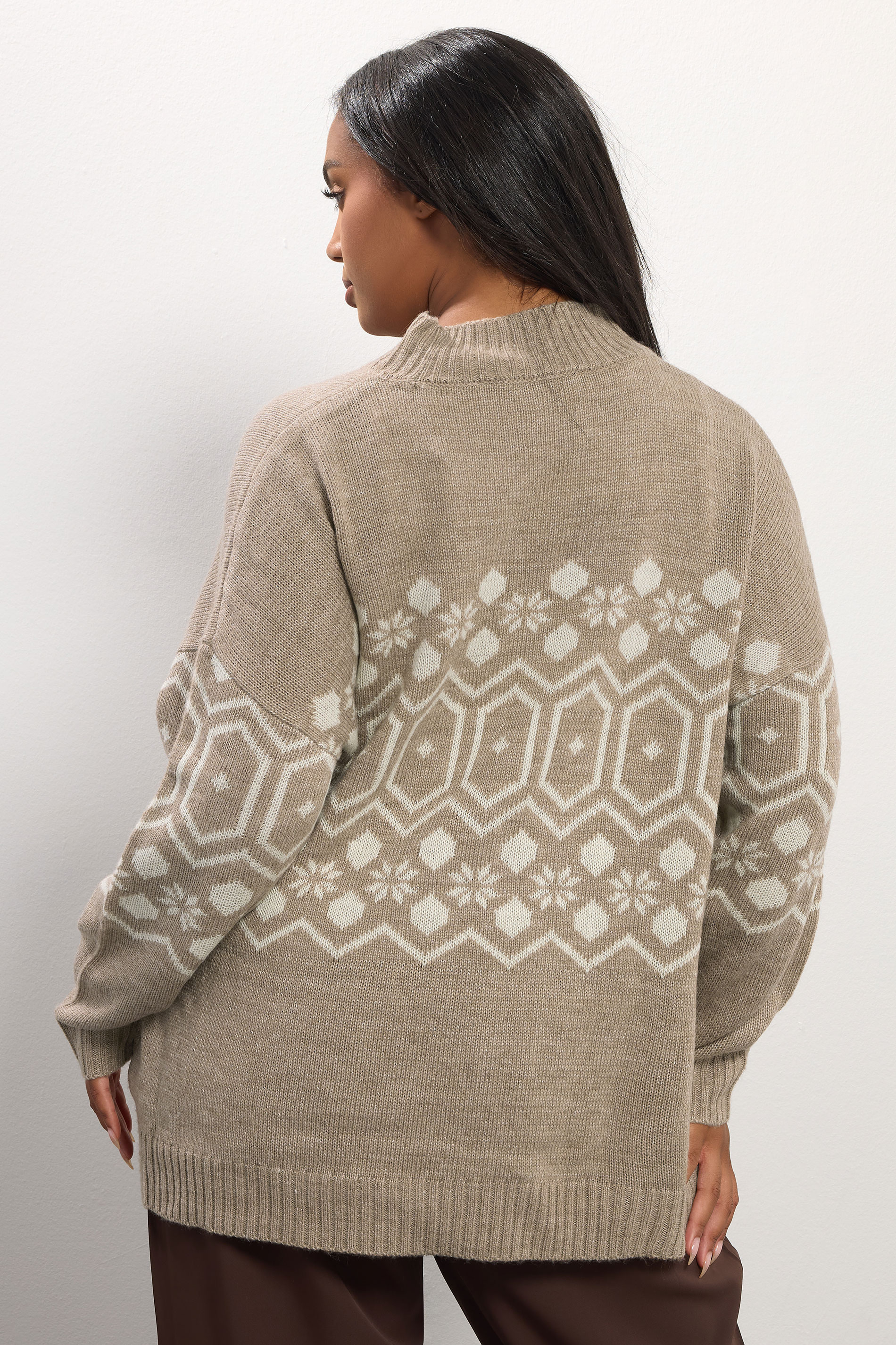 YOURS Plus Size Natural Brown Fairisle Jumper | Yours Clothing 4