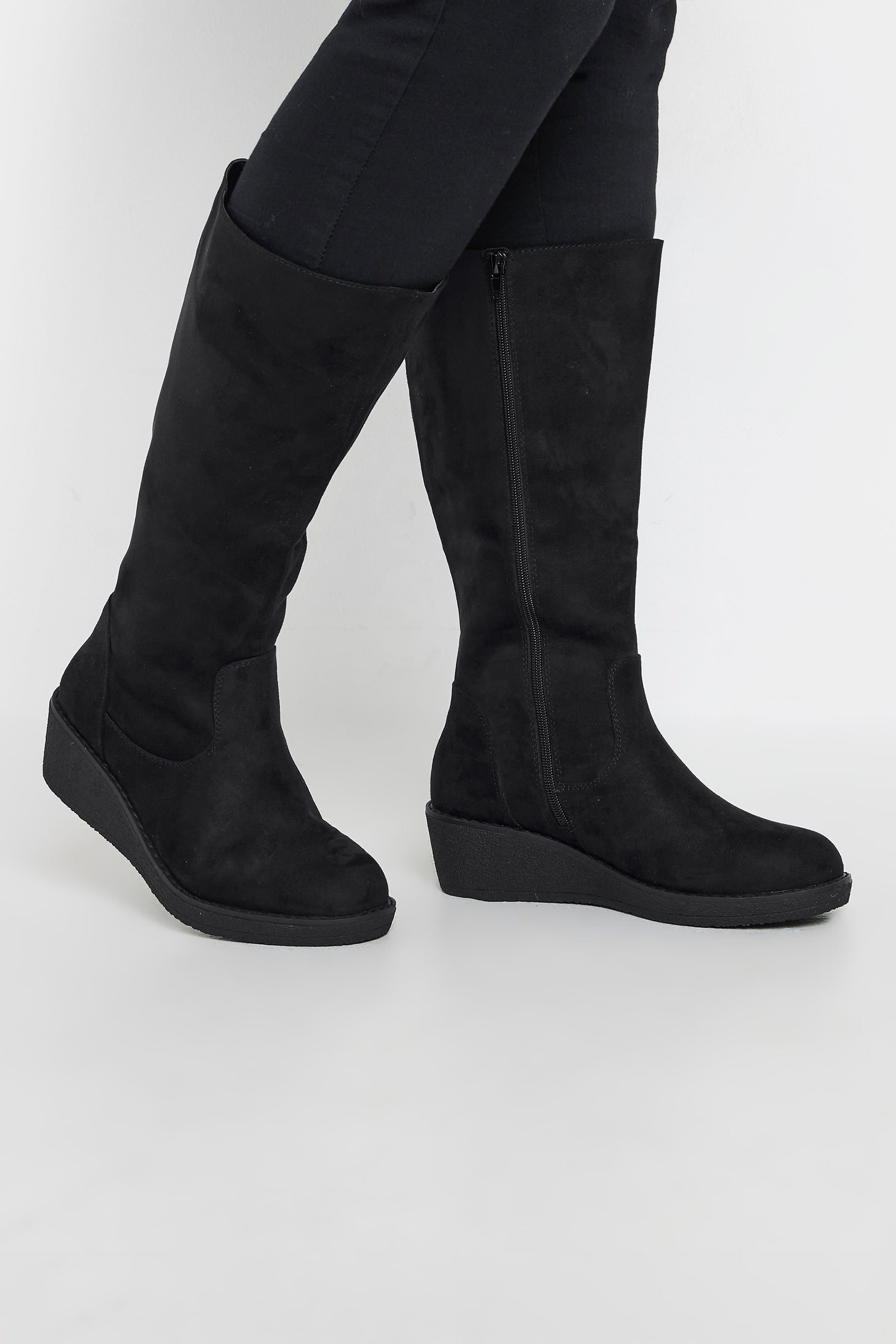 Women's Black Yours Faux Suede Wedge Boots In Extra Wide Eee Fit Size 8Eee