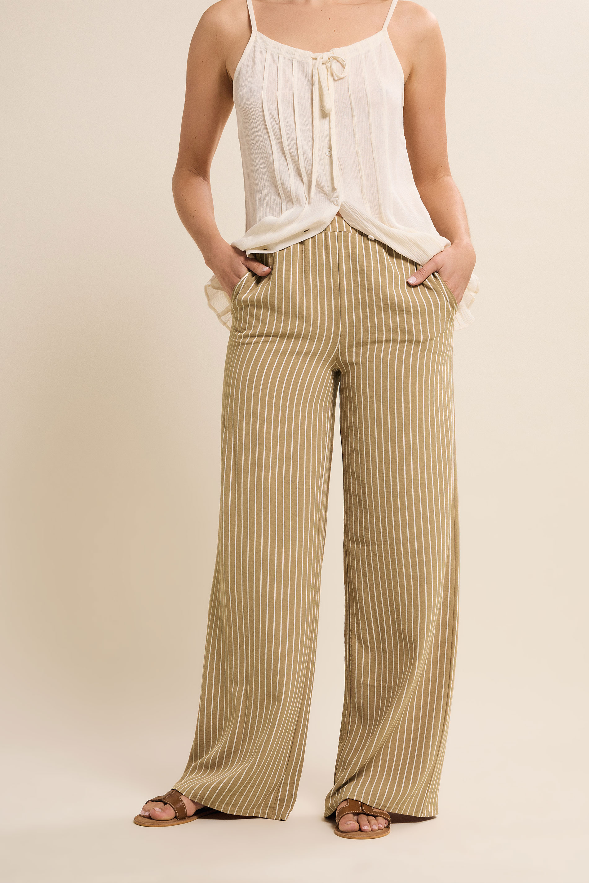 LTS Tall Women's Natural Brown Stripe Wide Leg Trousers | Long Tall Sally 2
