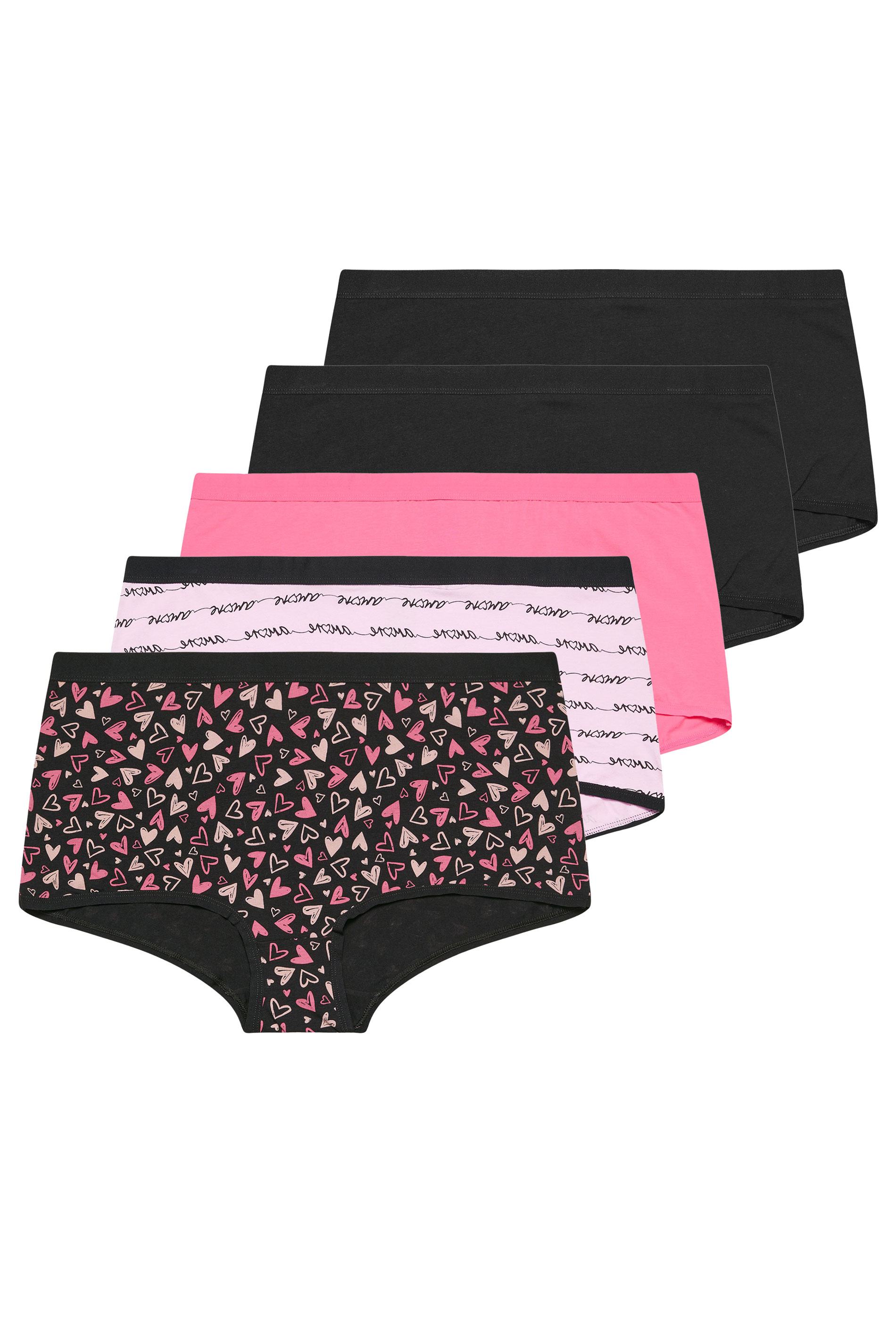 YOURSET 5 PACK Plus Size Black Heart Print Shorts | Yours Clothing 3