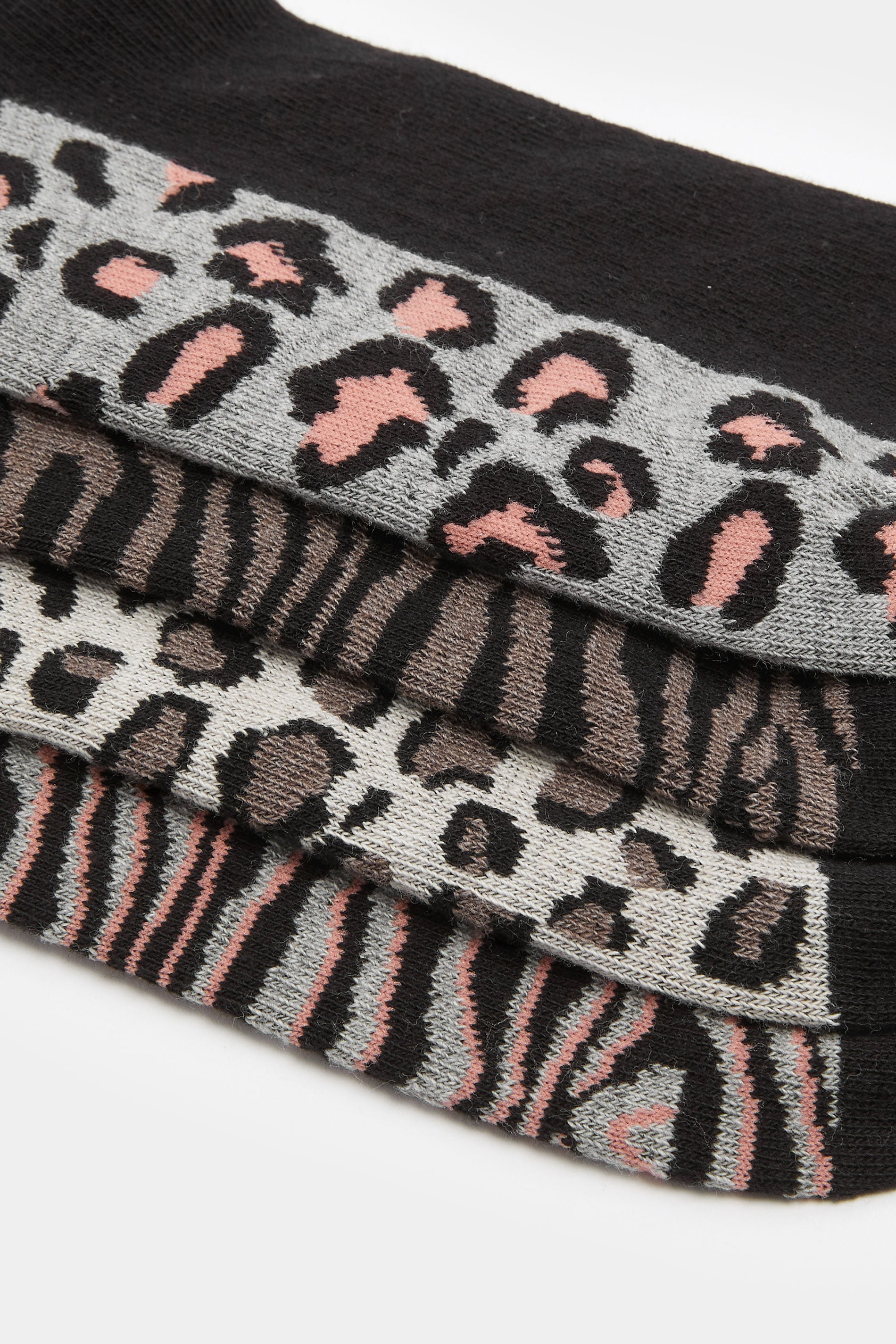 YOURS 4 PACK Plus Size Black Animal Print Ankle Socks | Yours Clothing 4