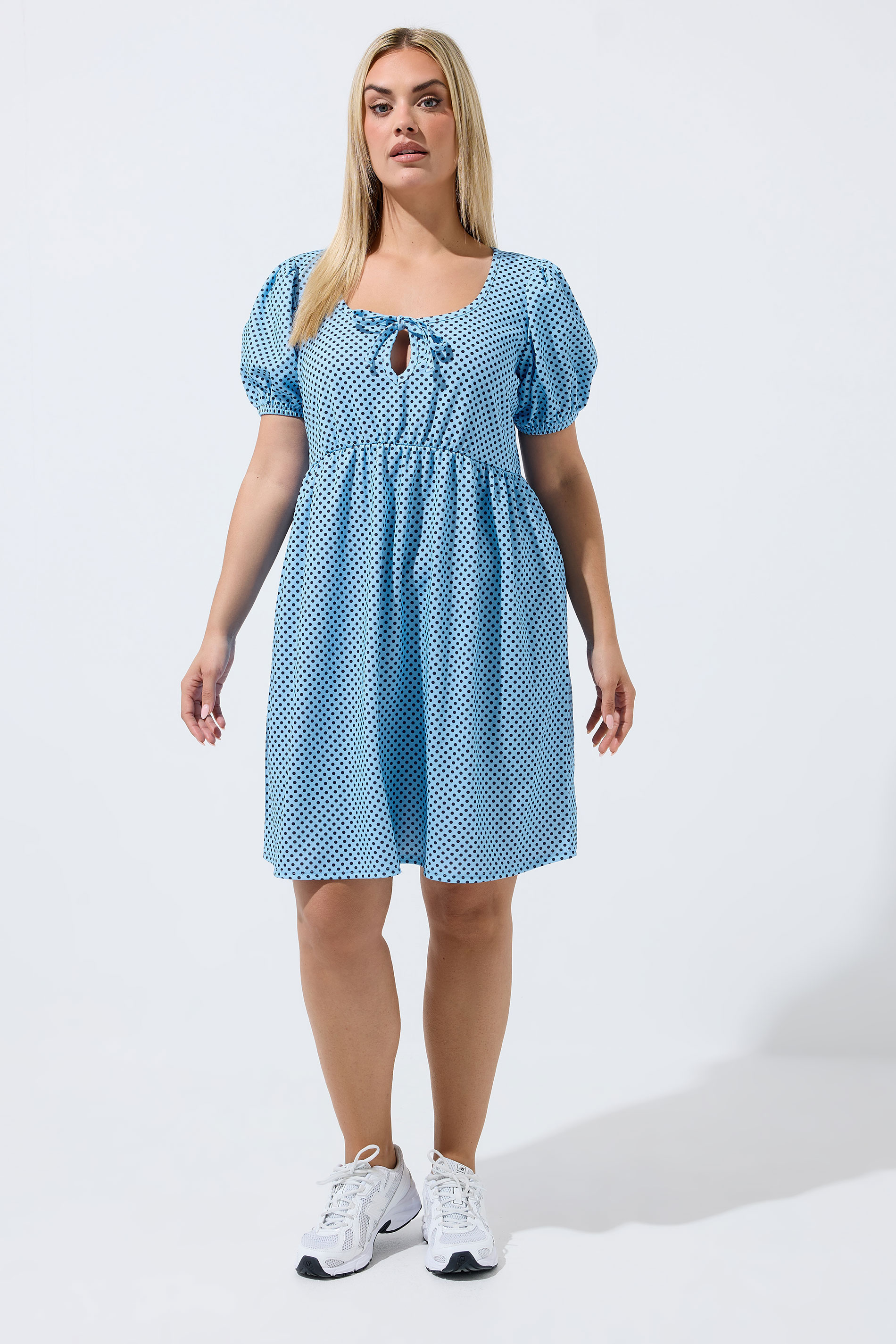 LIMITED COLLECTION Plus Size Blue Polka Dot Mini Dress | Yours Clothing 1