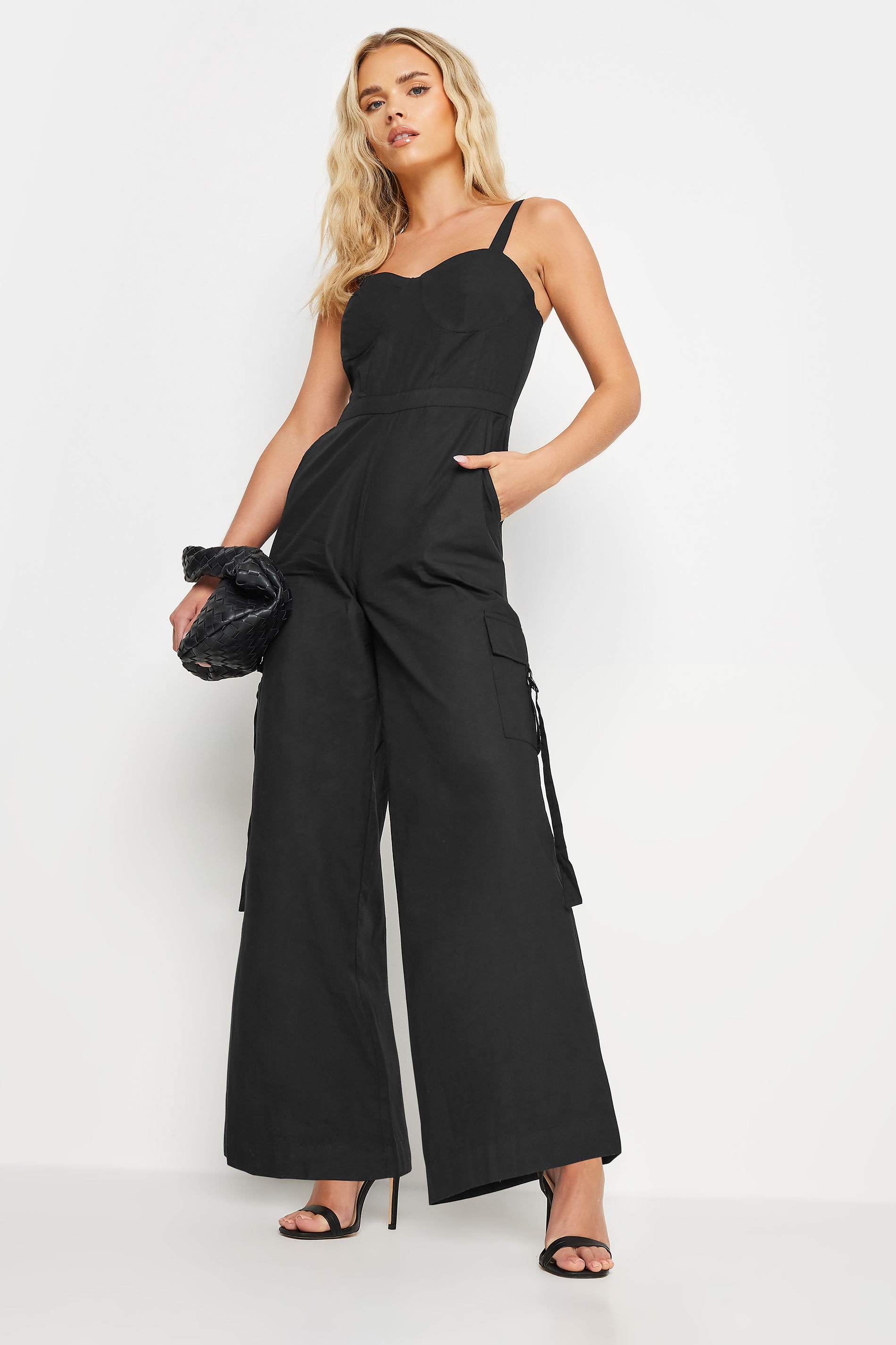 PixieGirl Petite Women's Black Cotton Utility Wide Leg Jumpsuit | PixieGirl 3