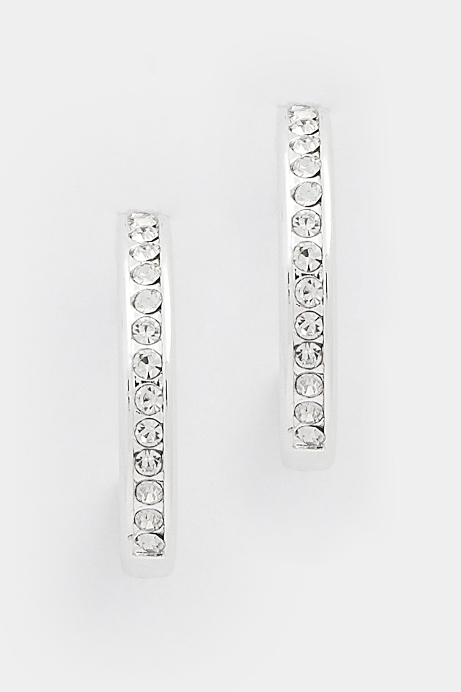 Silver Tone Diamante Classic Hoop Earrings | Yours Clothing 3