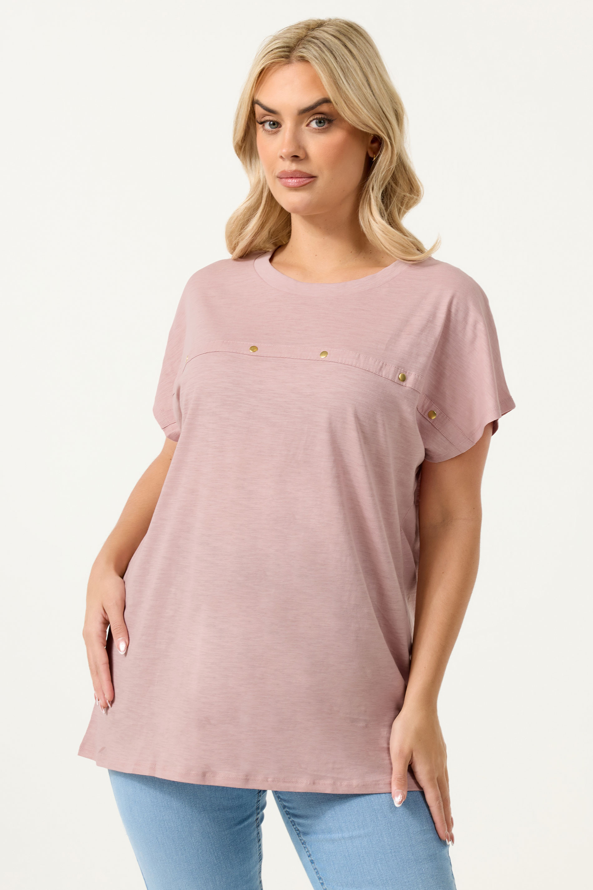 YOURS Plus Size Pink Stud Grown-On Sleeve T-Shirt | Yours Clothing 3