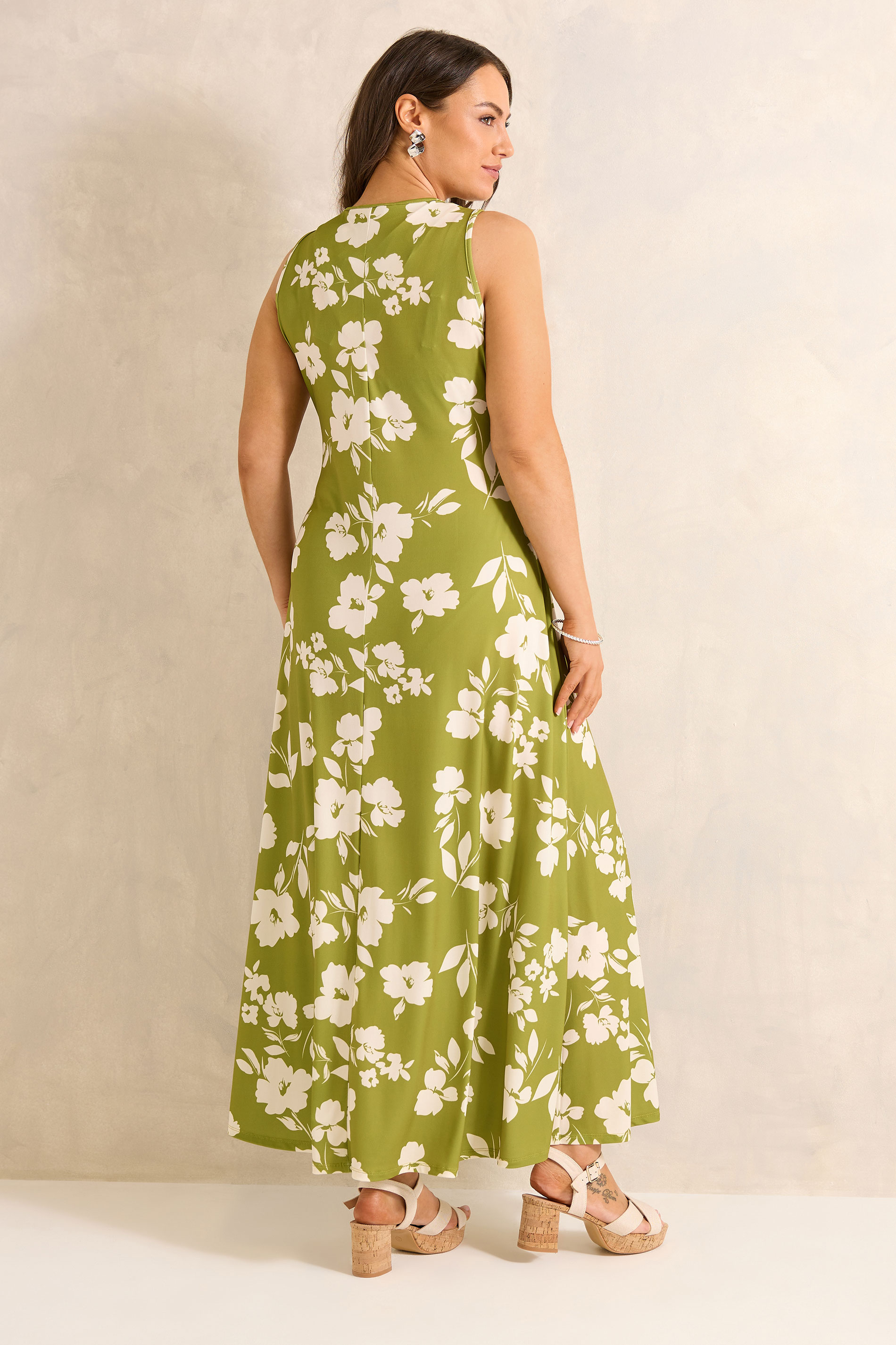EVANS Plus Size Chartreuse Floral Print Knot Front Maxi Dress | Evans 4