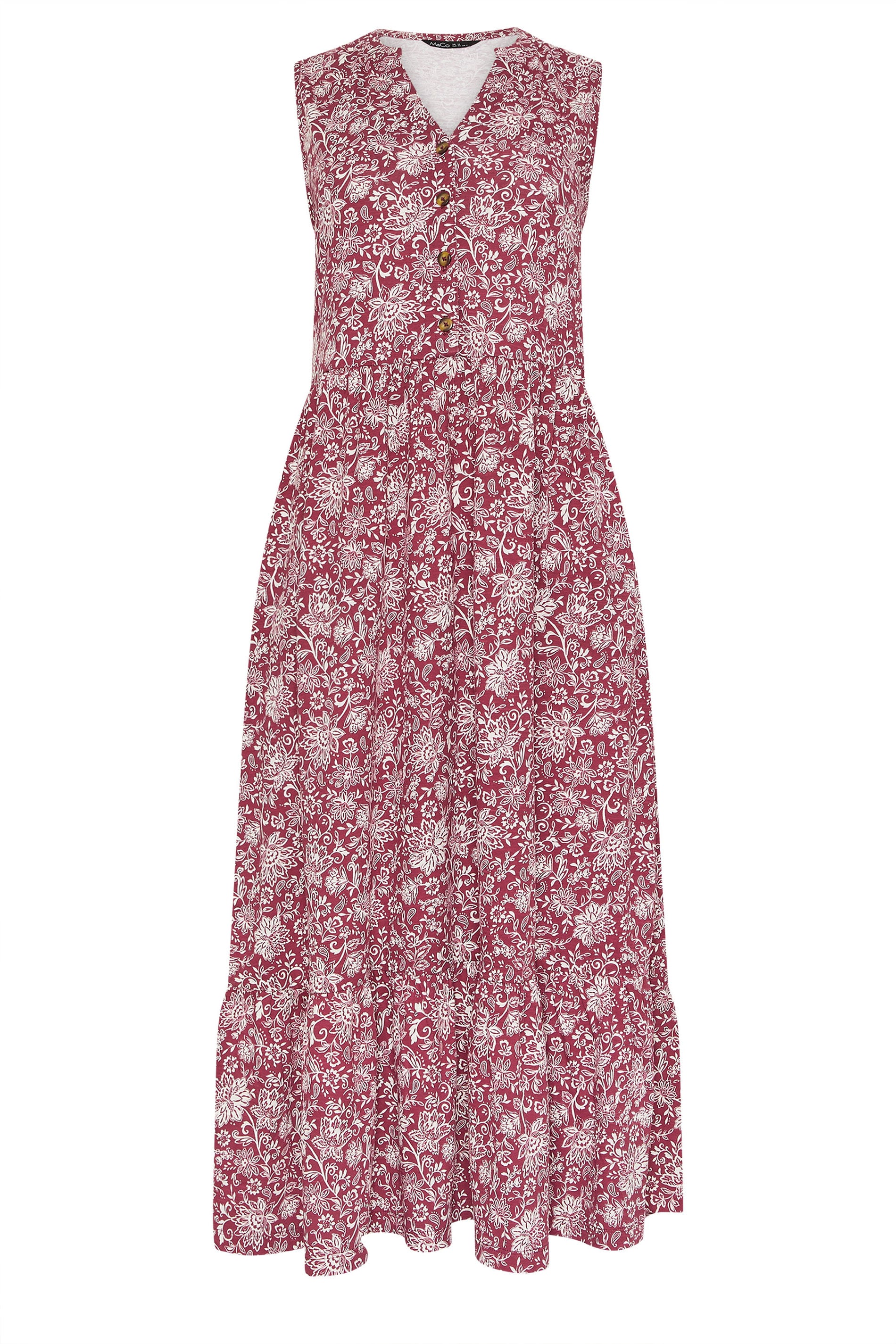 M&Co Red Floral Print Sleeveless Cotton Midi Dress | M&Co 5