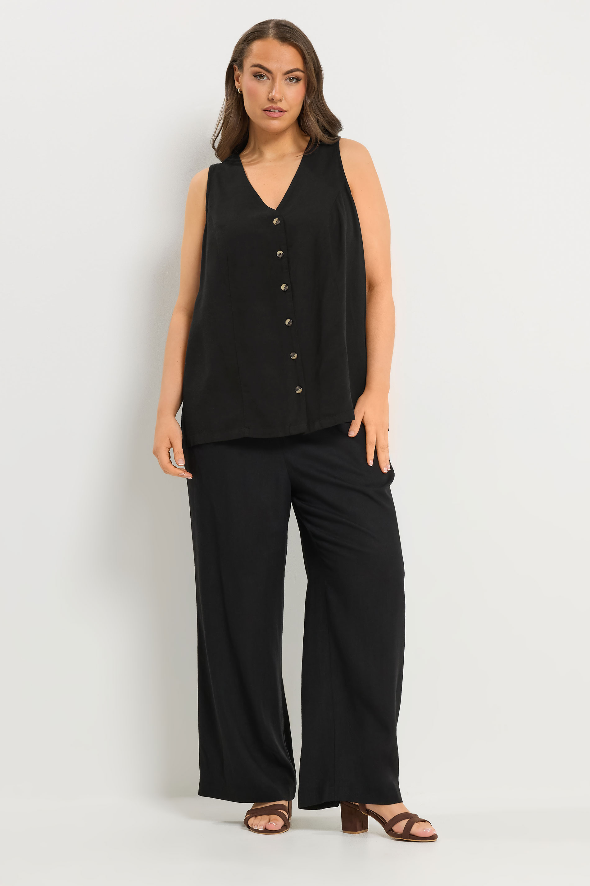 YOURS Plus Size Black Linen Waistcoat | Yours Clothing 1