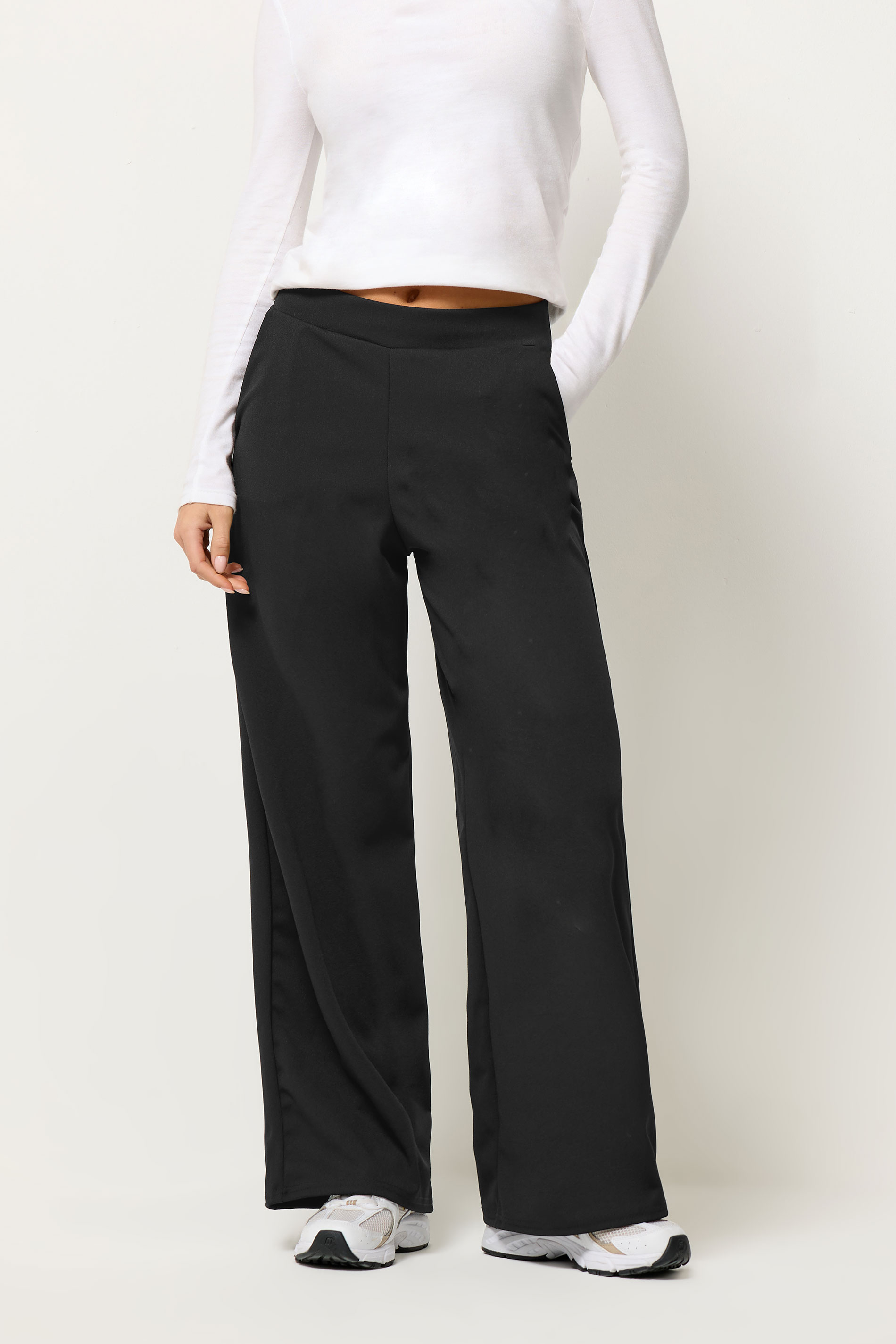 PixieGirl Petite Women's Black Scuba Wide Leg Trousers  1
