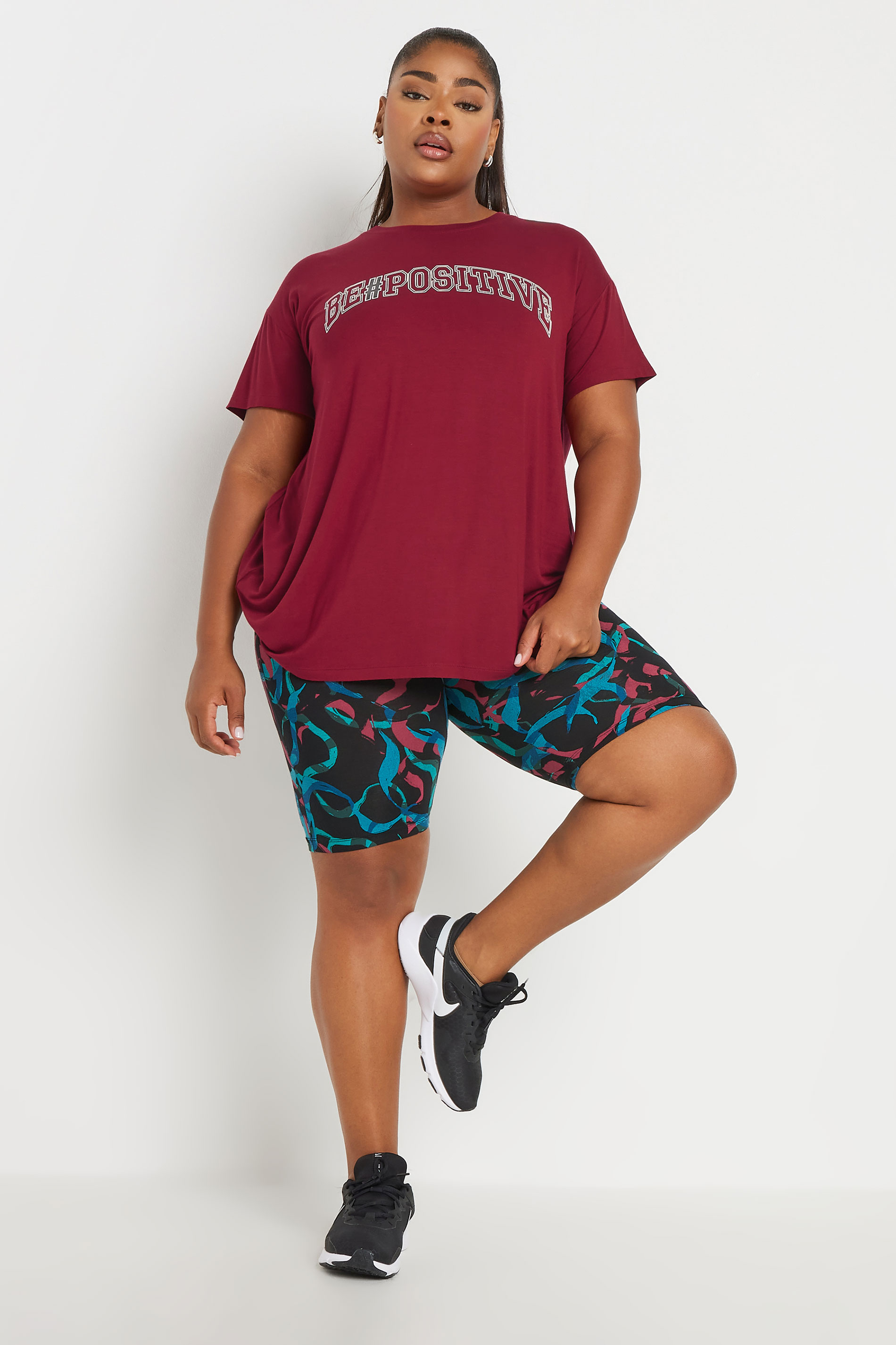 YOURS ACTIVE Plus Size Black Abstract Print Stretch Shorts | Yours Clothing 2