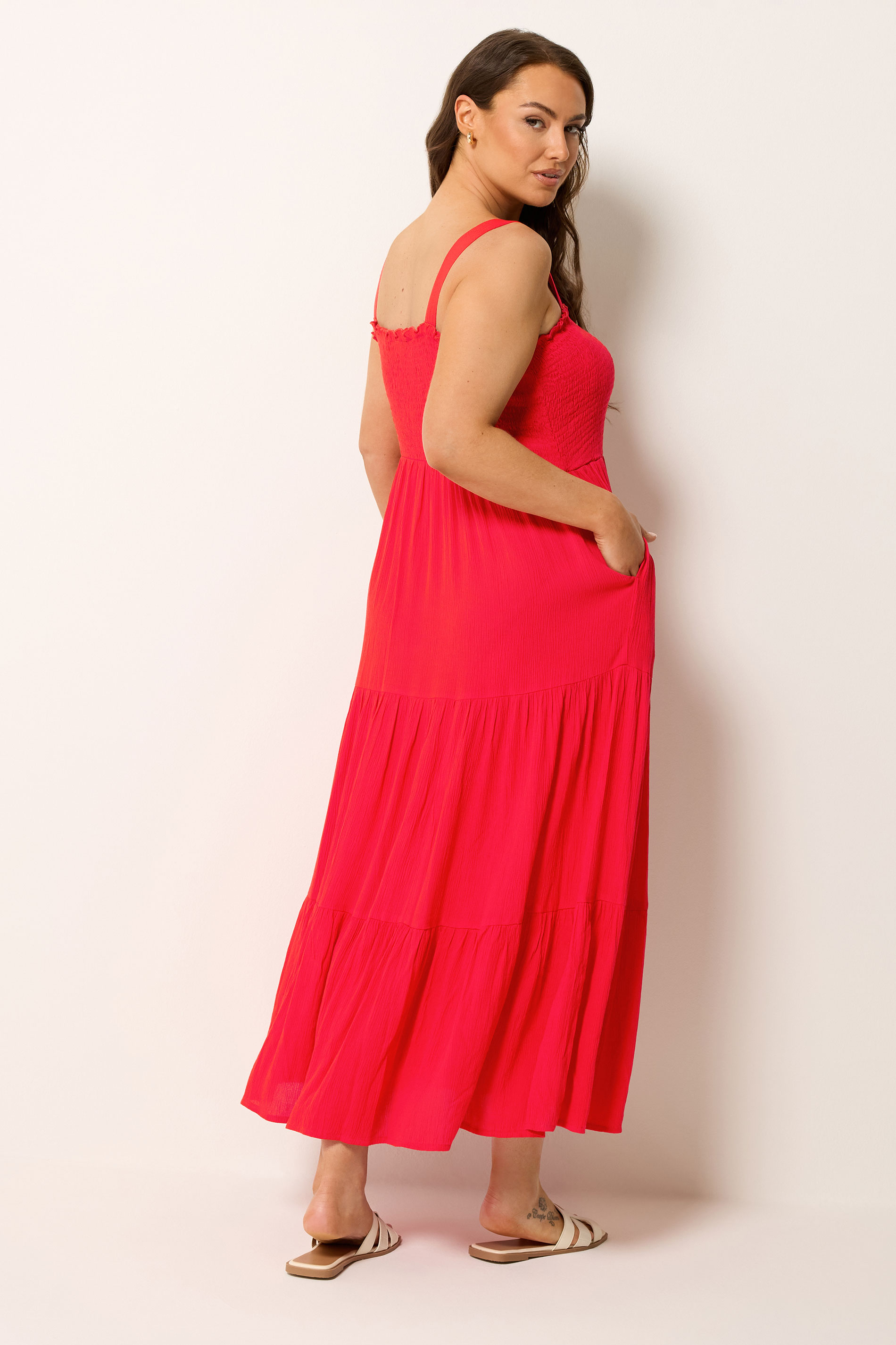 YOURS Curve Red Shirred Maxi Dress | Yours Clothing 2