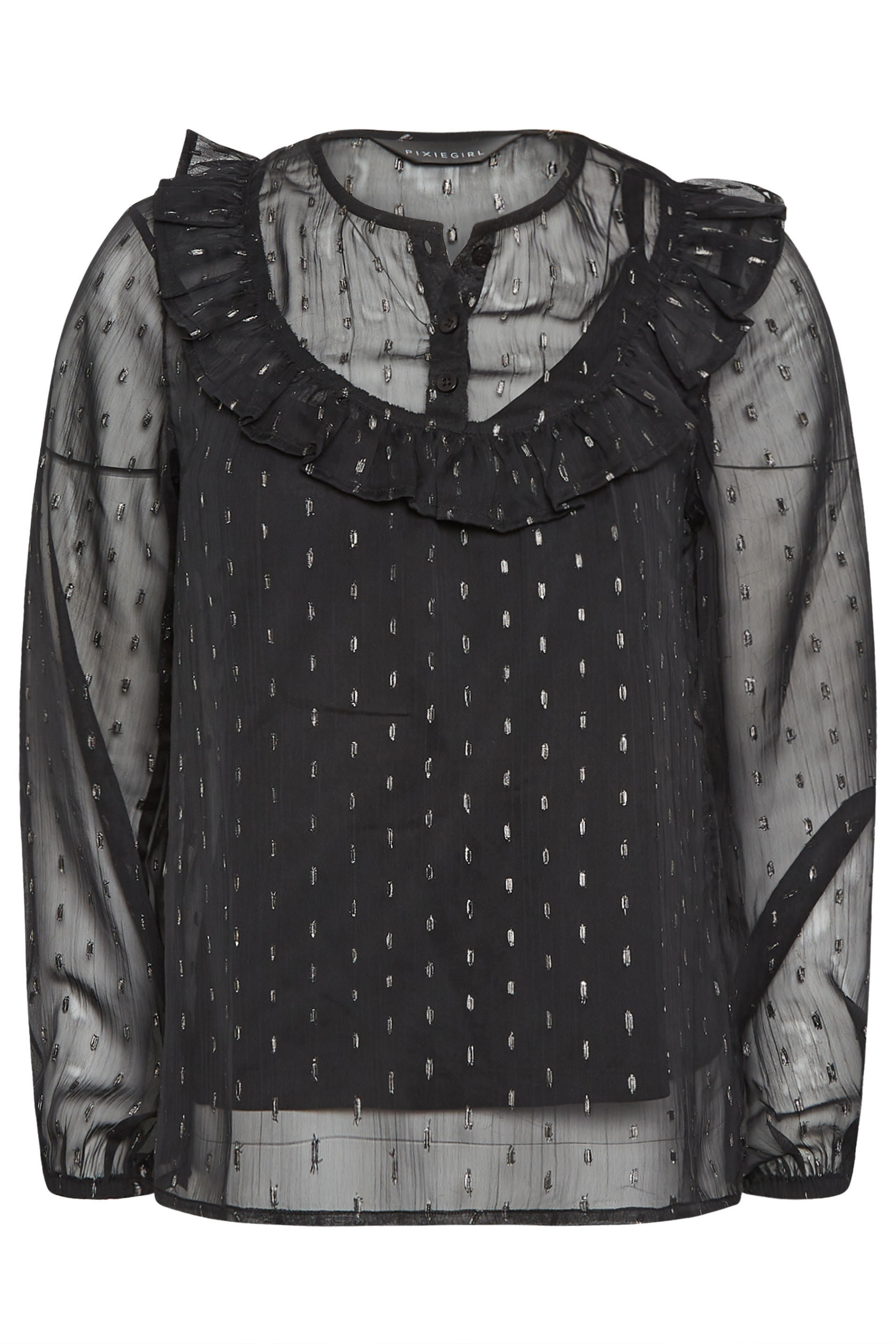 PixieGirl Black Metallic Spot Print Blouse | PixieGirl  6