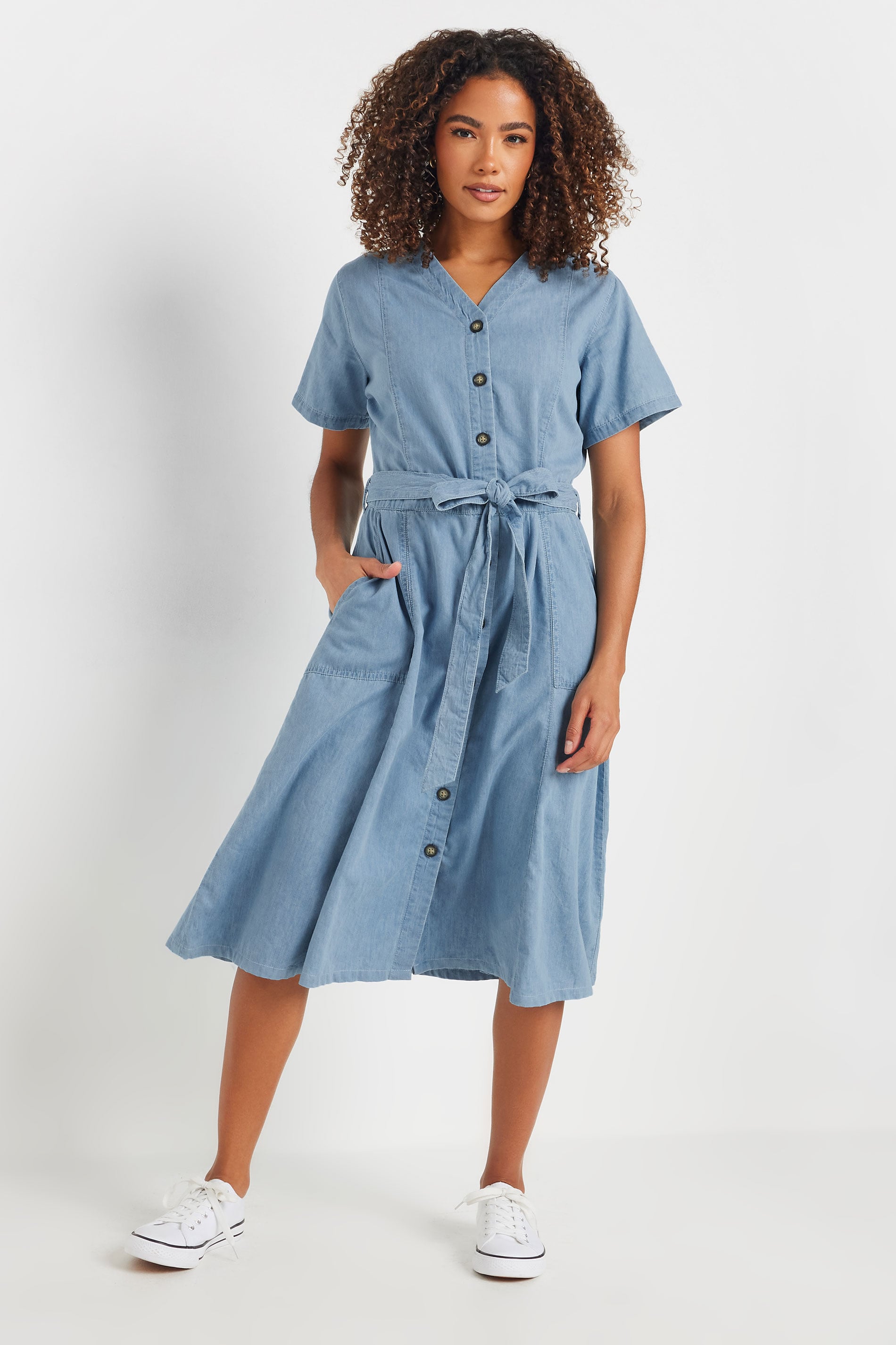 M&Co Blue Denim Tie Waist Shirt Dress | M&Co 1
