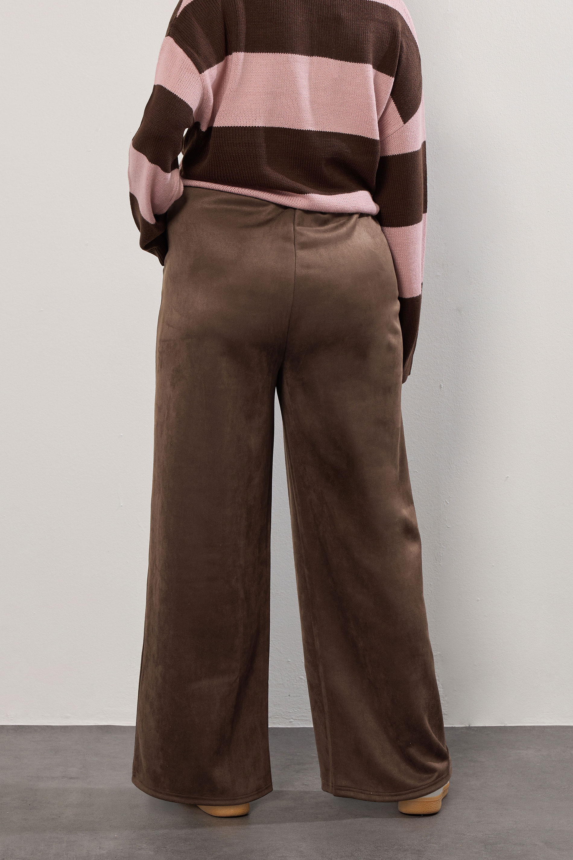 YOURS Plus Size Chocolate Brown Faux Suede Wide Leg Trousers | Yours Clothing 4