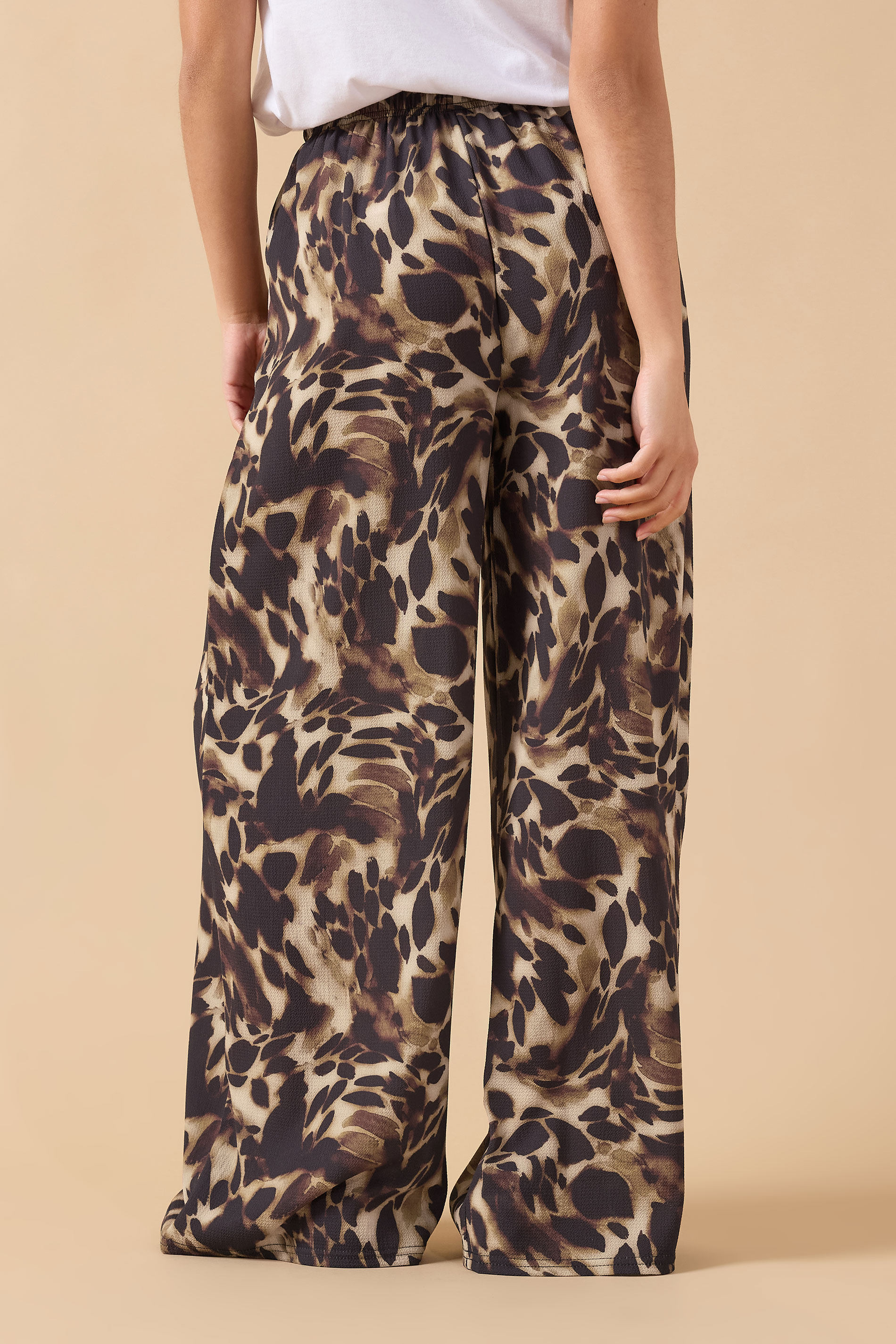 PixieGirl Petite Women's Brown Leopard Print Crepe Wide Leg Trousers | PixieGirl 2