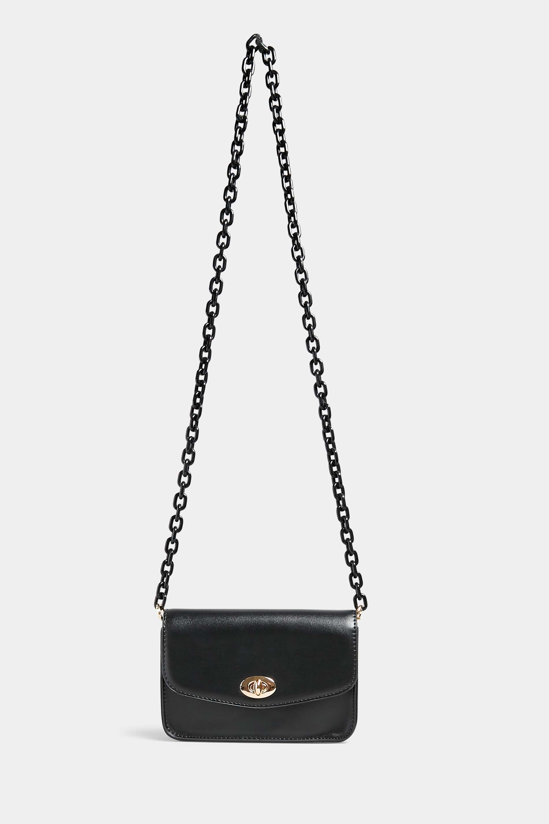 Black Chain Lock Detail Bag | Yours Clothing 3