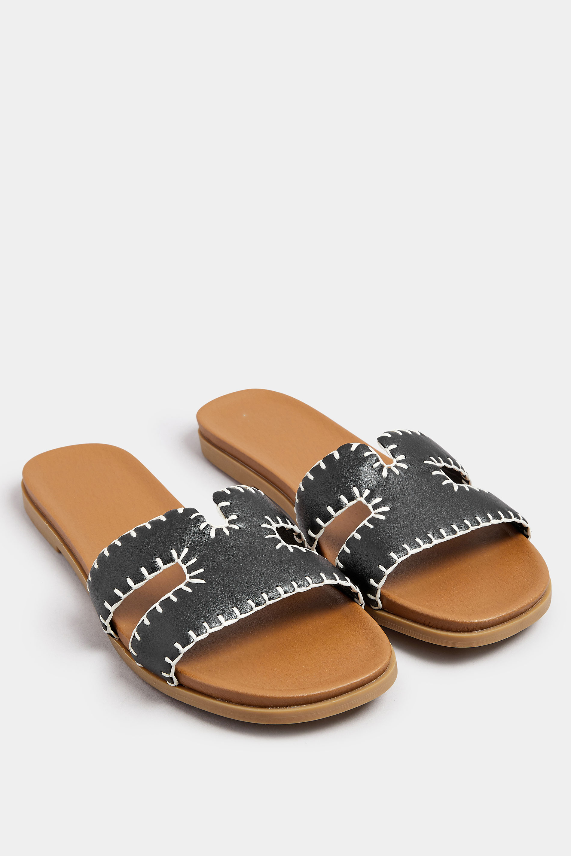 Black Faux Leather Stitched Mule Sandals In Extra Wide EEE Fit | Yours Clothing 3