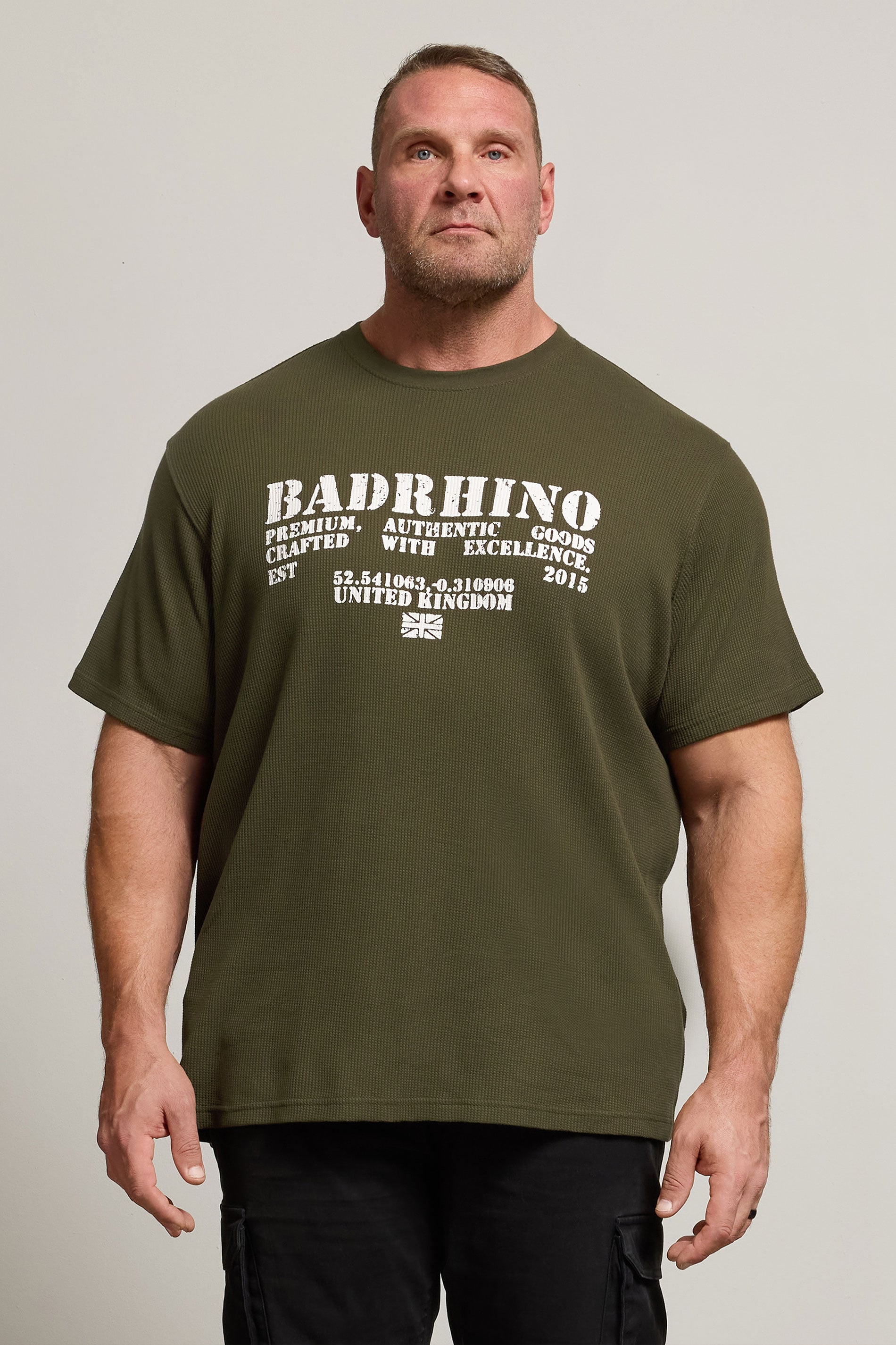 BadRhino Big & Tall Khaki Green Military Waffle Texture T-Shirt | BadRhino 2