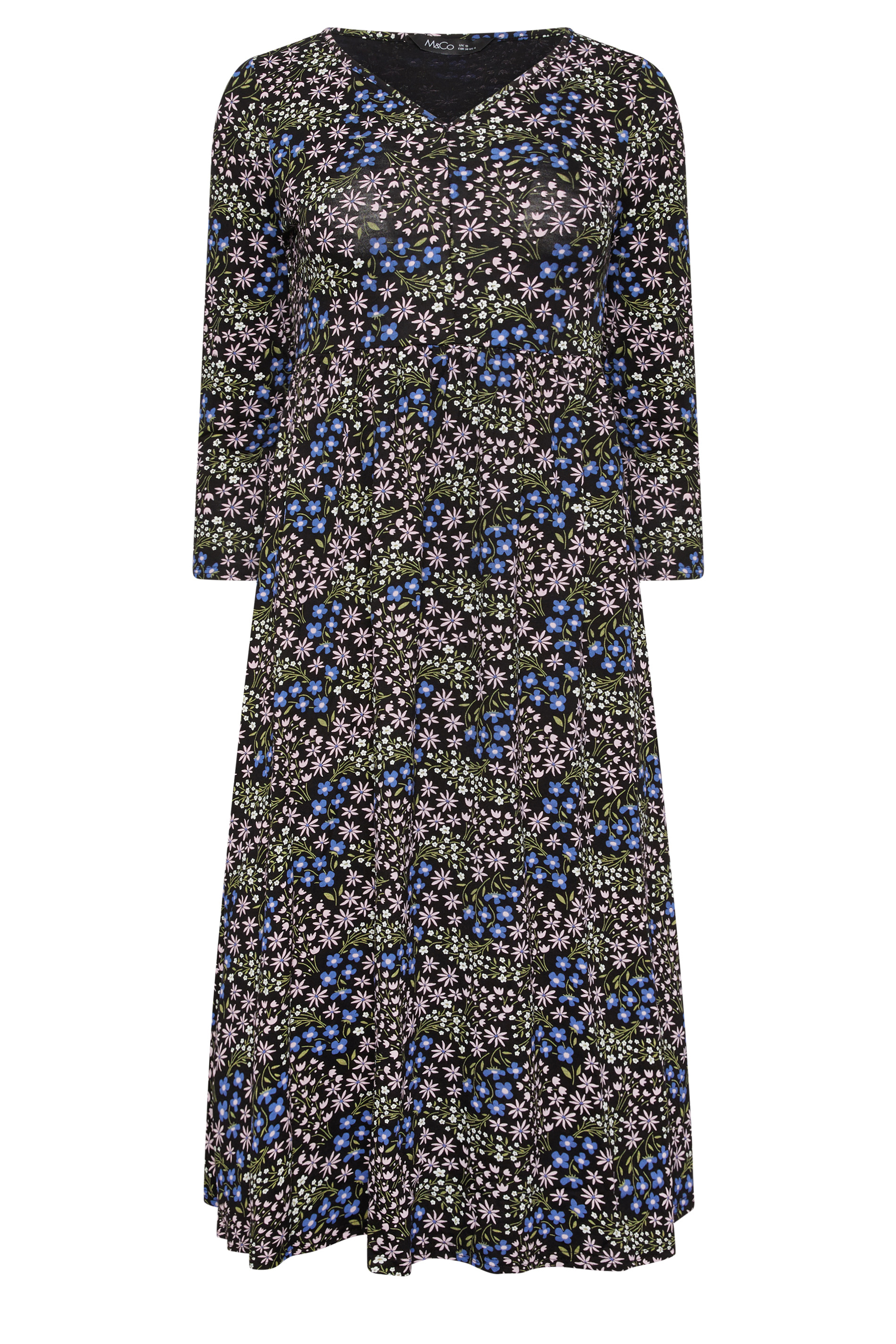 M&Co Petite Black Ditsy Floral Print Midi Dress | M&Co