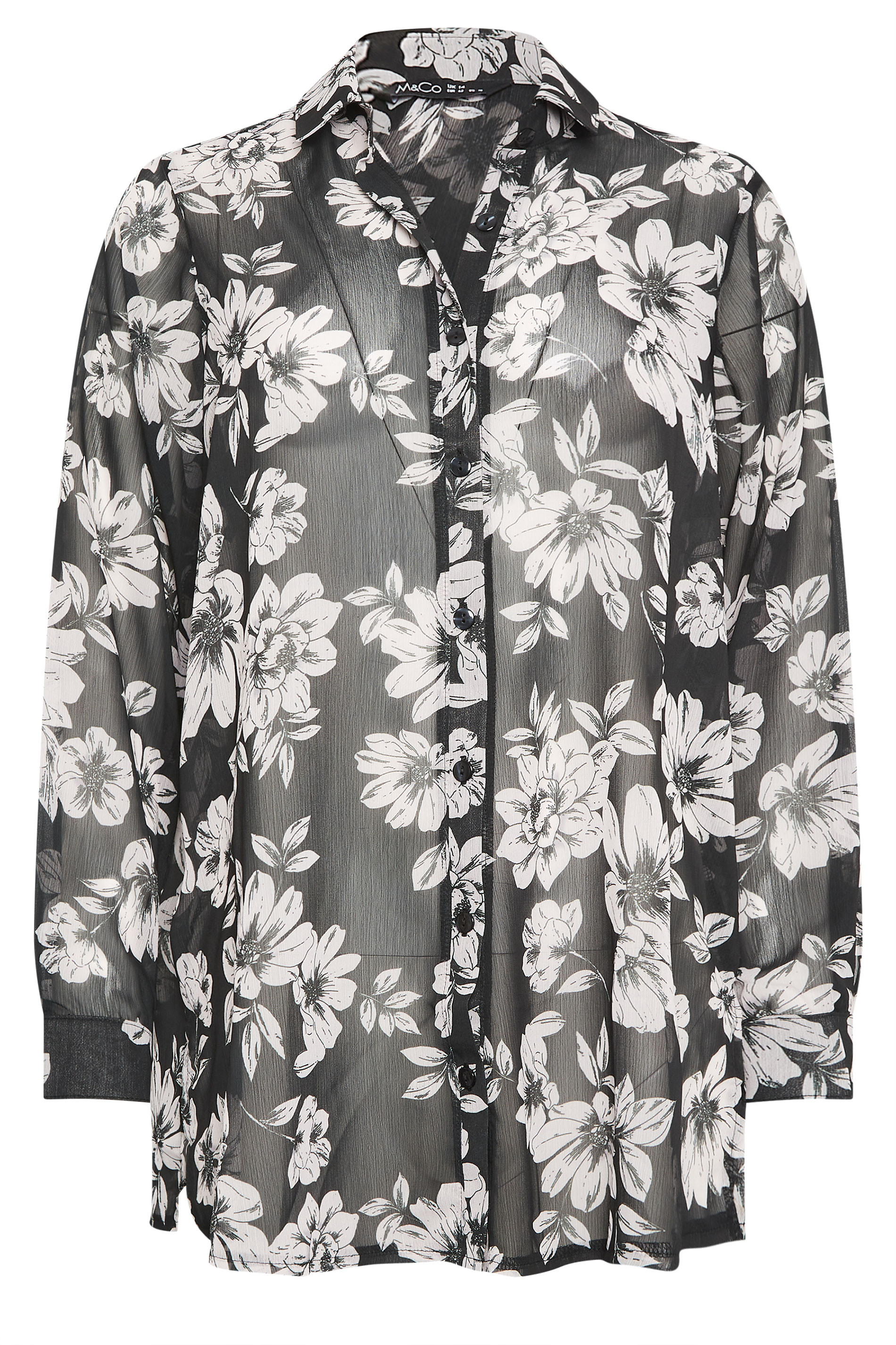 M&Co Black & White Floral Print Longline Shirt | M&Co