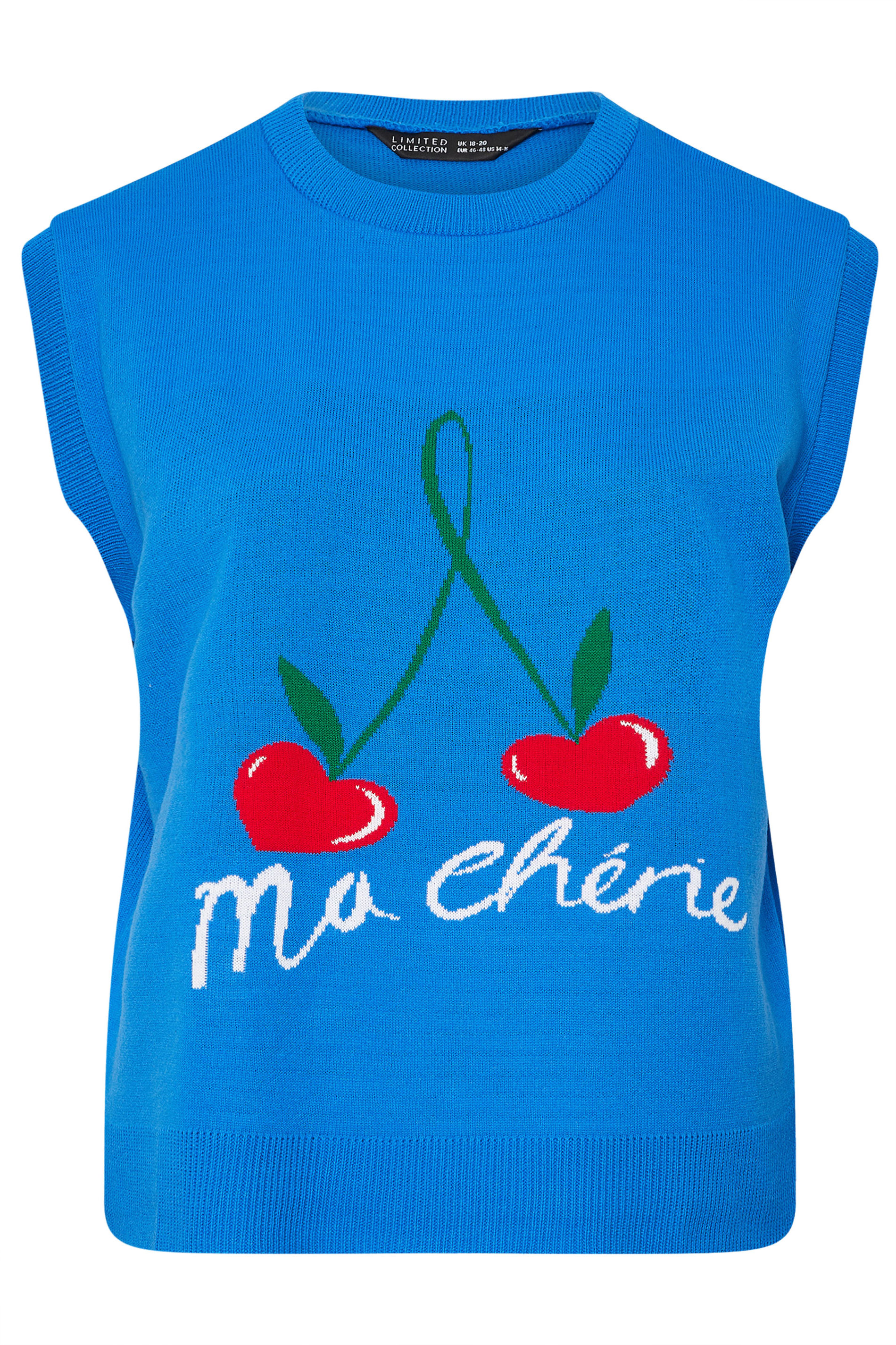 LIMITED COLLECTION Plus Size Blue Cherry Knitted Vest Top | Yours Clothing 5