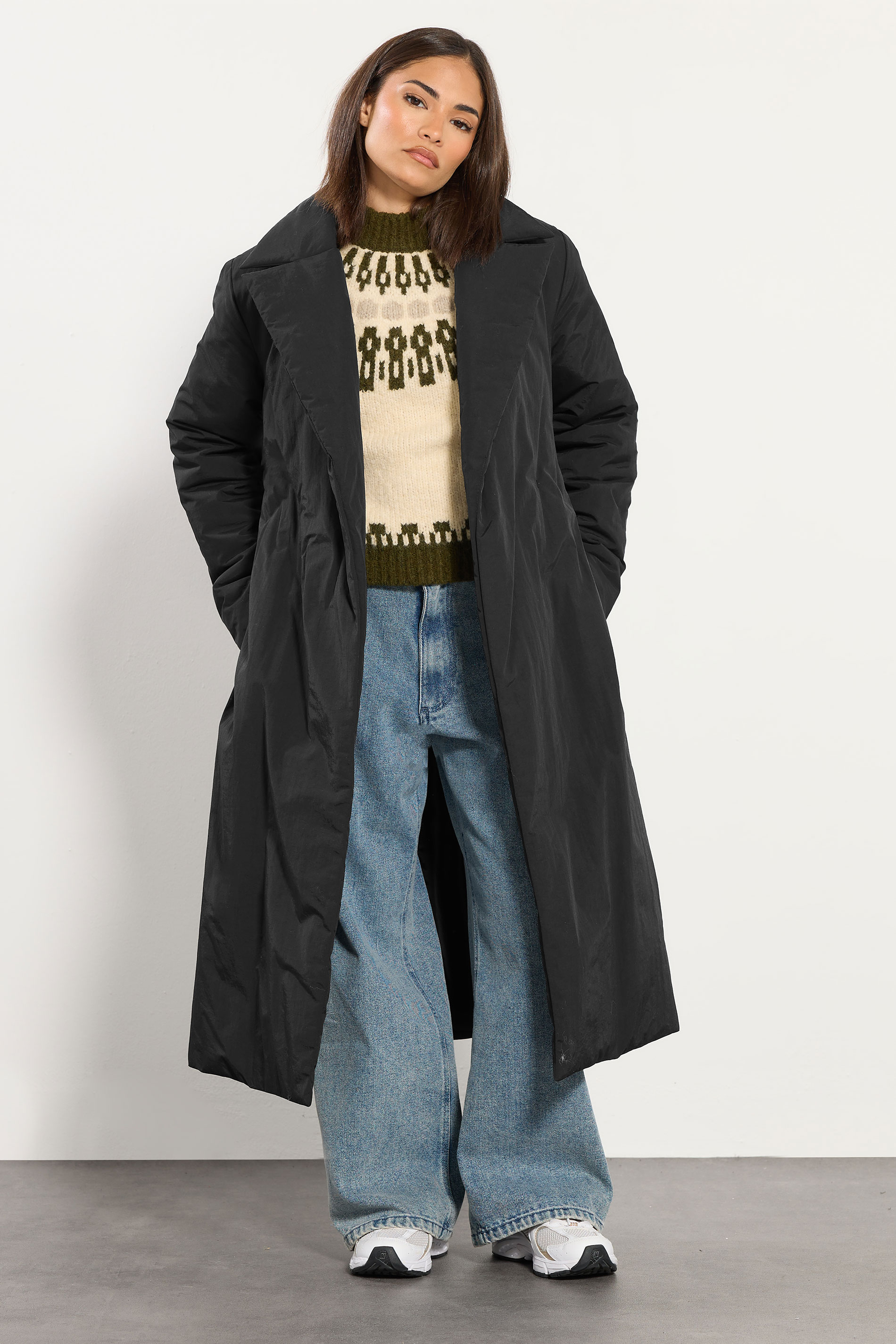 PixieGirl Petite Women's Black Belted Padded Midi Coat | PixieGirl 3