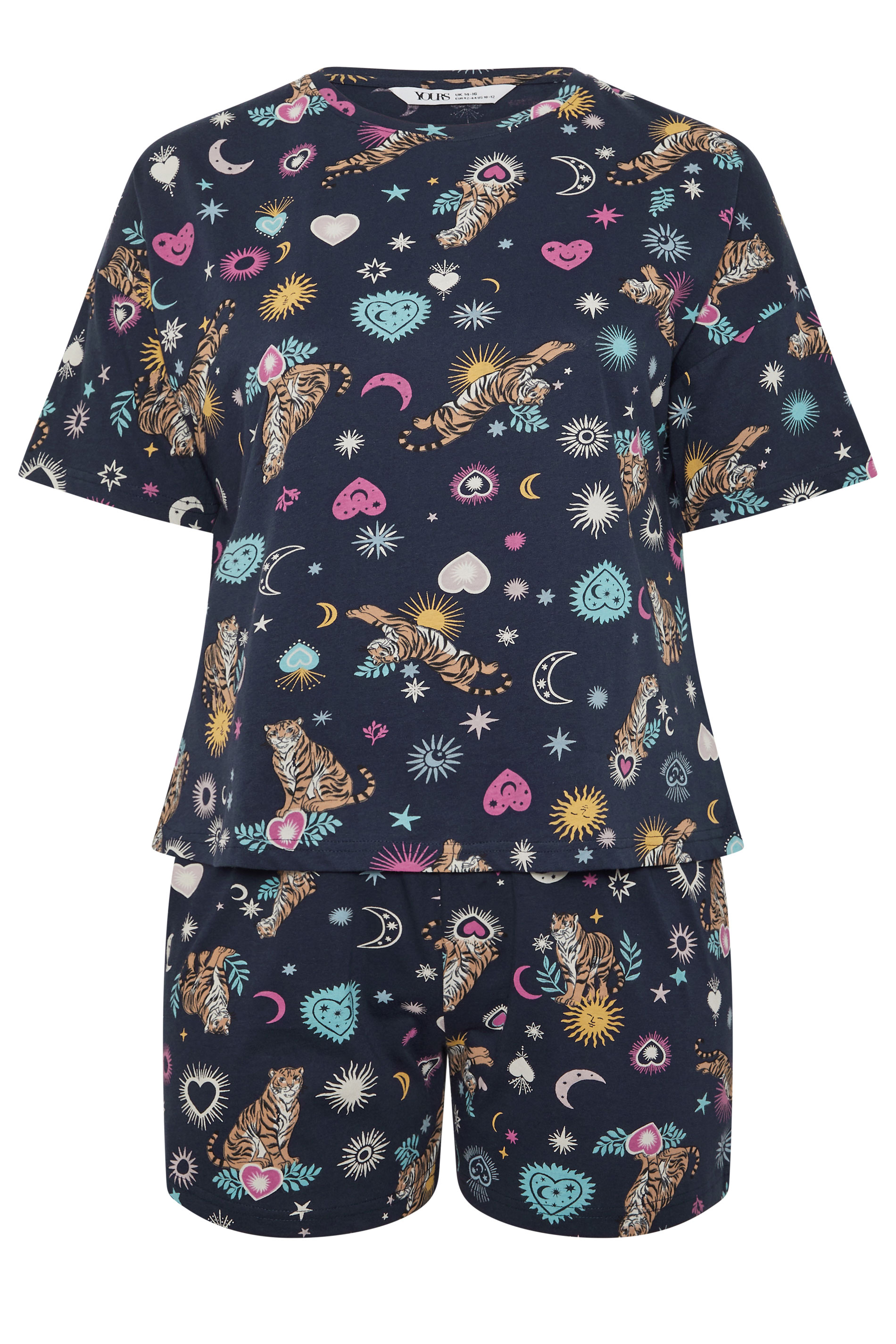 YOURS Plus Size Navy Blue Celestial Short Sleeve Pyjama Set | Yours Clothing 5