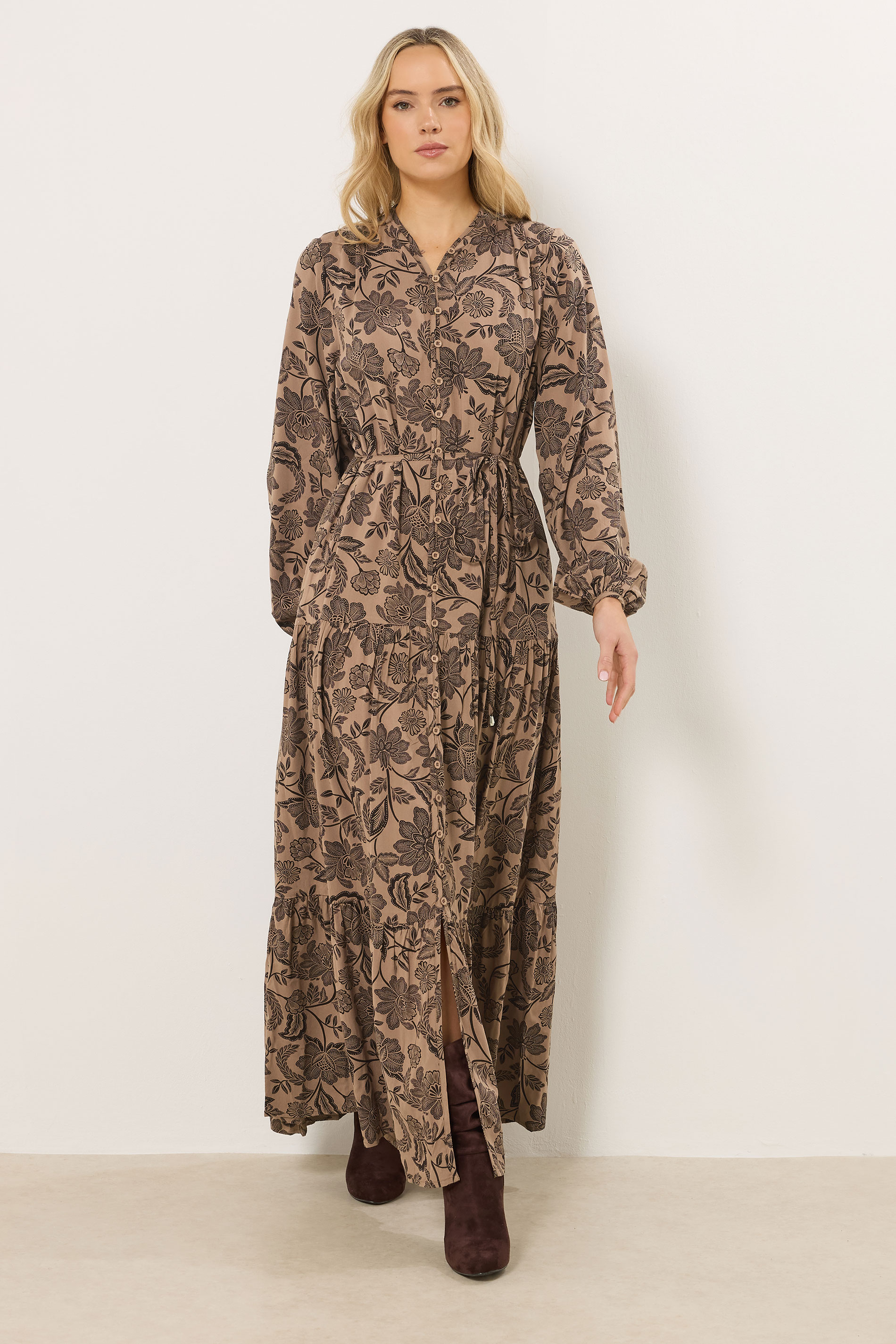LTS Tall Women's Natural Brown Tie Waist Maxi Dress | Long Tall Sally 3
