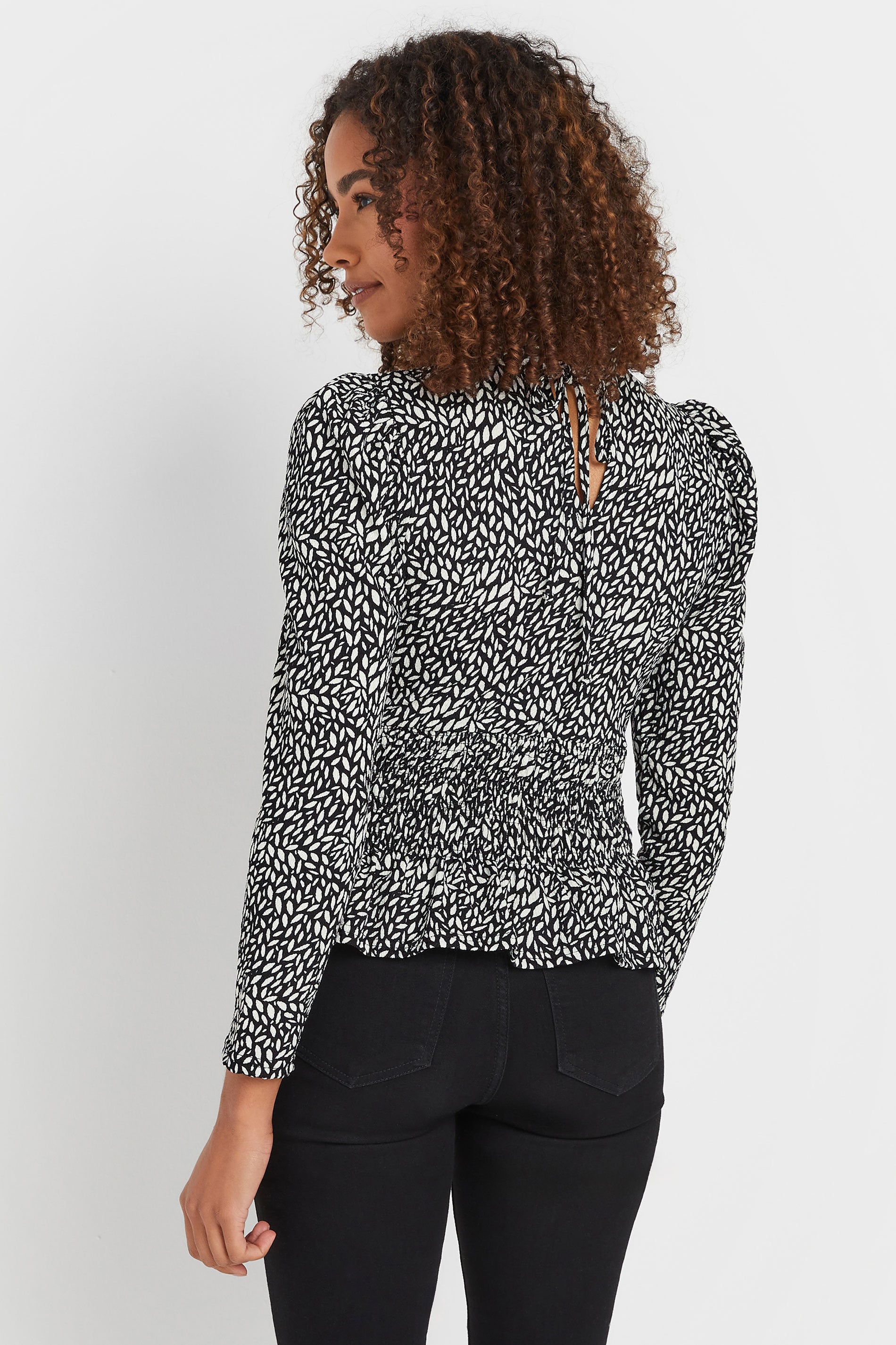 M&Co Black Abstract Print Shirred Peplum Top | M&Co 2