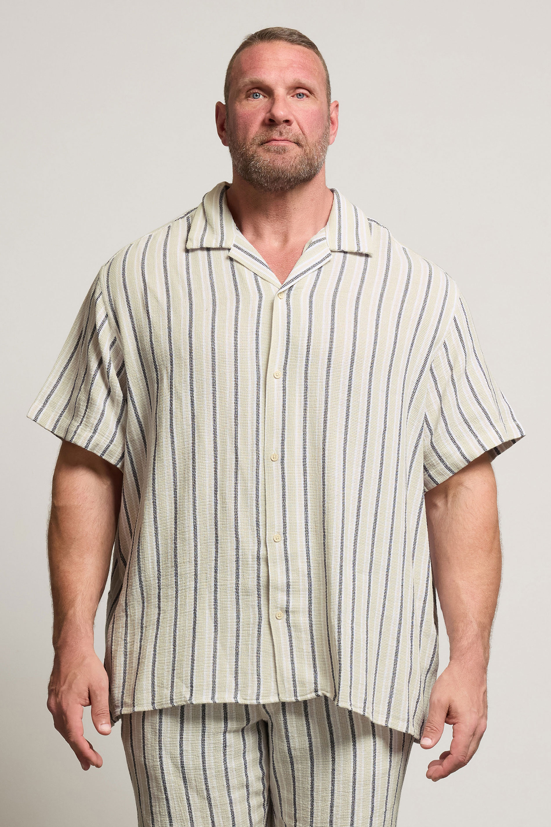 JACK & JONES Big & Tall Green Stripe Print Resort Shirt | BadRhino 3