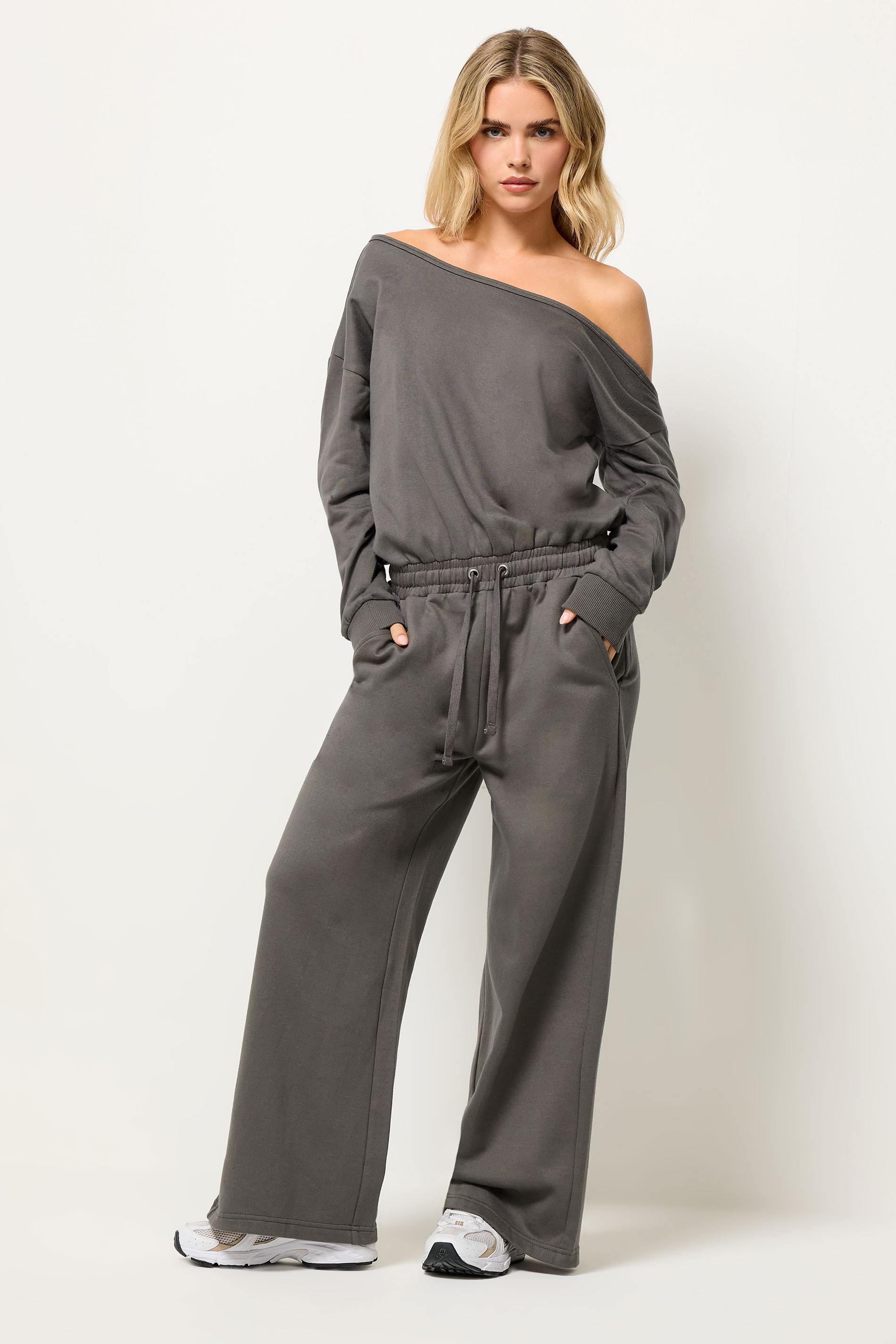 PixieGirl Petite Women's Grey Jersey Slouch Wide Leg Jumpsuit | PixieGirl 3