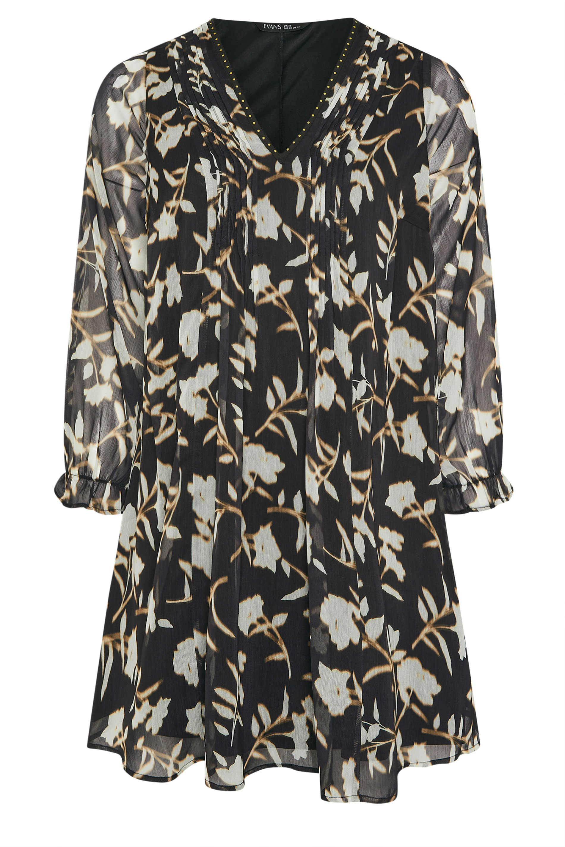 EVANS Plus Size Black Floral Pintuck Stud Detail Blouse | EVans  5