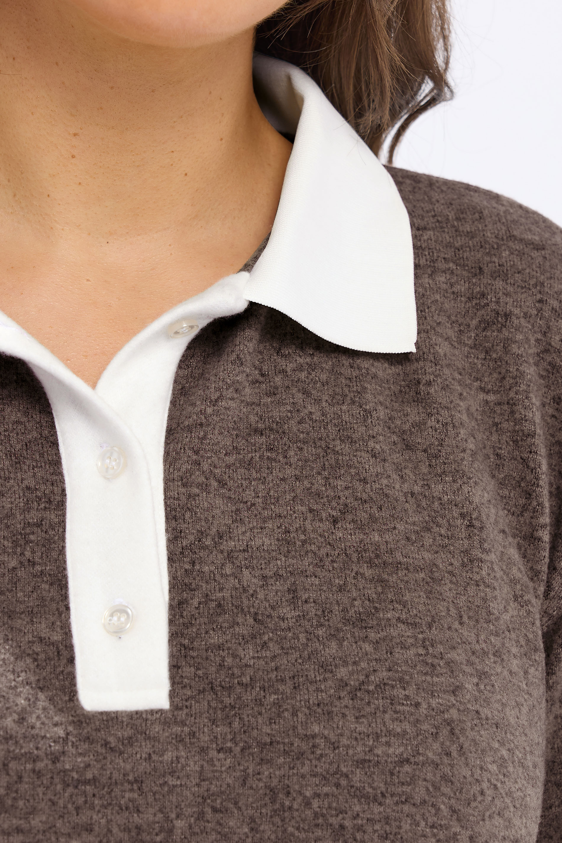 YOURS Plus Size Natural Brown Colourblock Rugby Collar Top | Yours Clothing 5