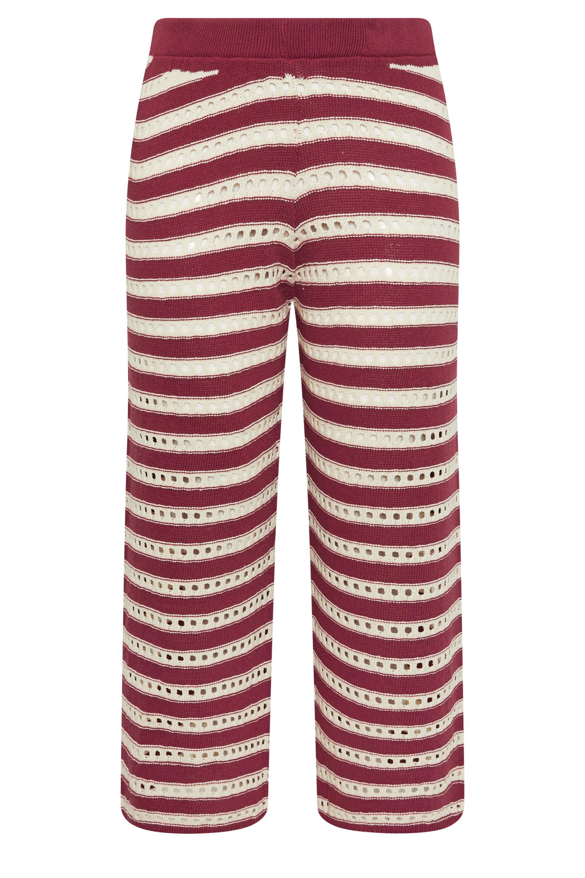 LIMITED COLLECTION Plus Size Burgundy Red Stripe Crochet Wide Leg Trousers | Yours Clothing 5