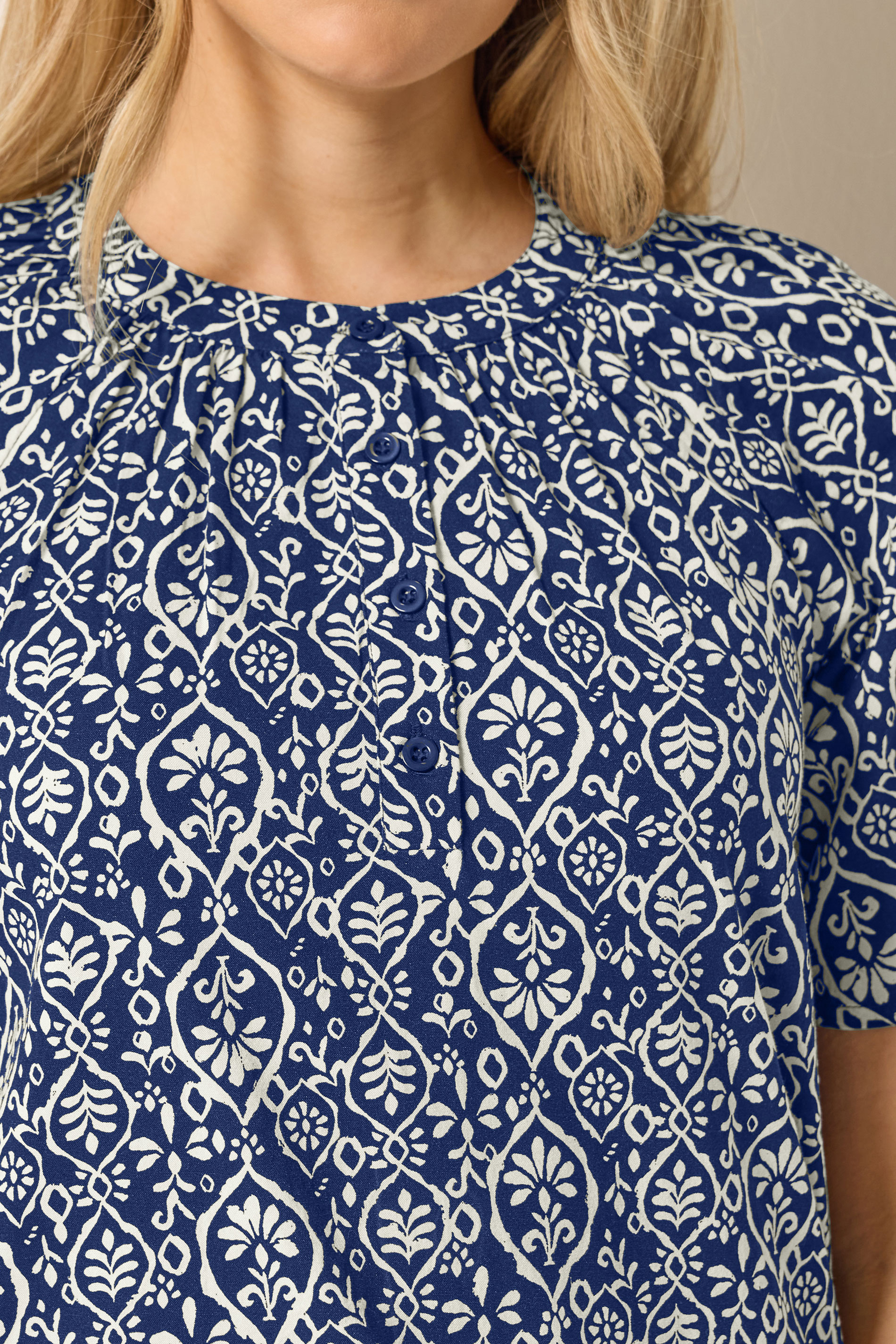 LTS Tall Navy Blue Geometric Placket Blouse | Long Tall Sally 4
