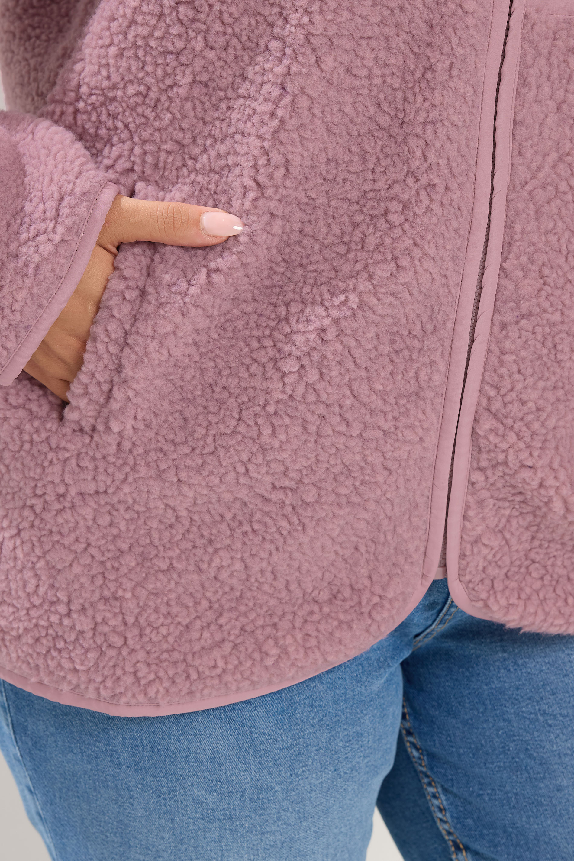 YOURS Plus Size Pink Pocket Teddy Fleece Jacket | Yours Clothing 6