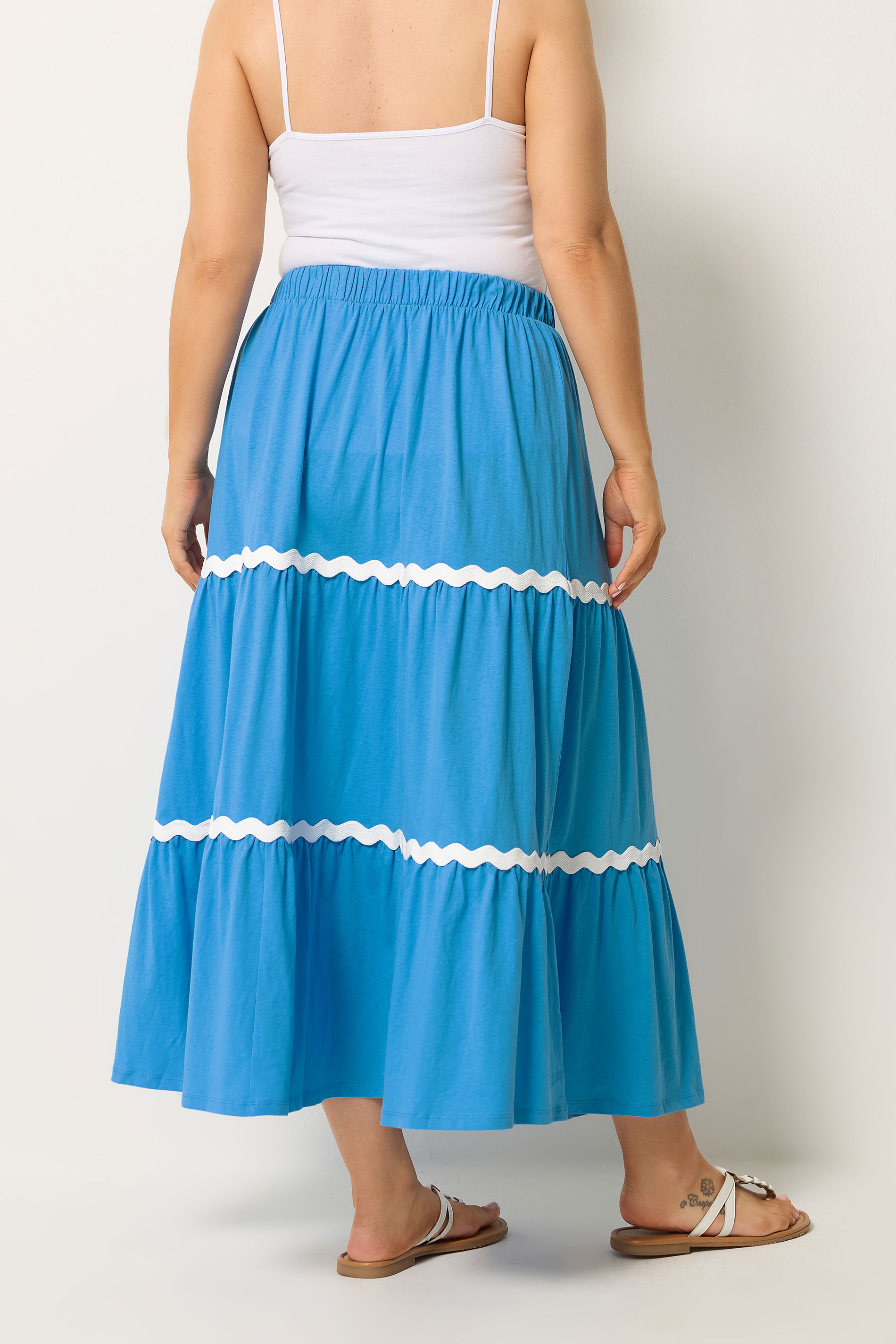 YOURS Plus Size Blue Wavy Detail Tiered Maxi Skirt | Yours Clothing 2