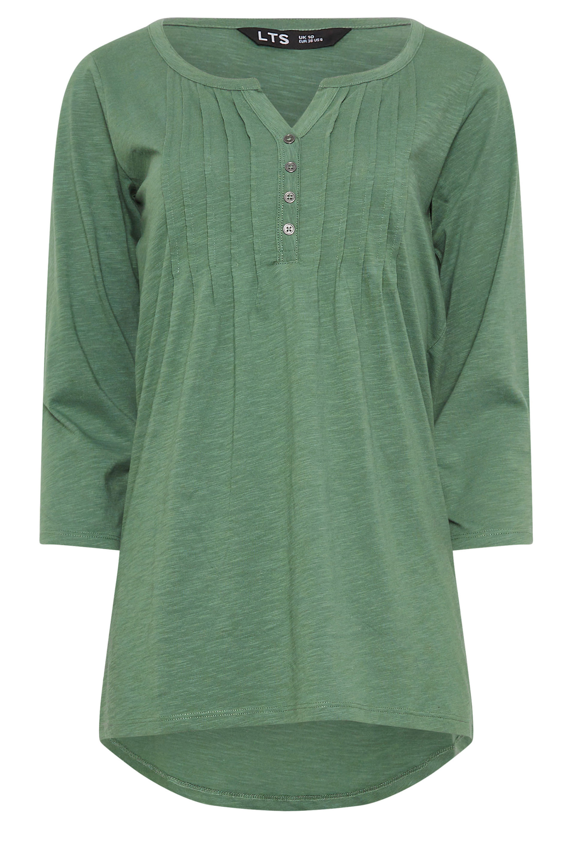 LTS Tall Green Cotton Henley Top | Long Tall Sally 5