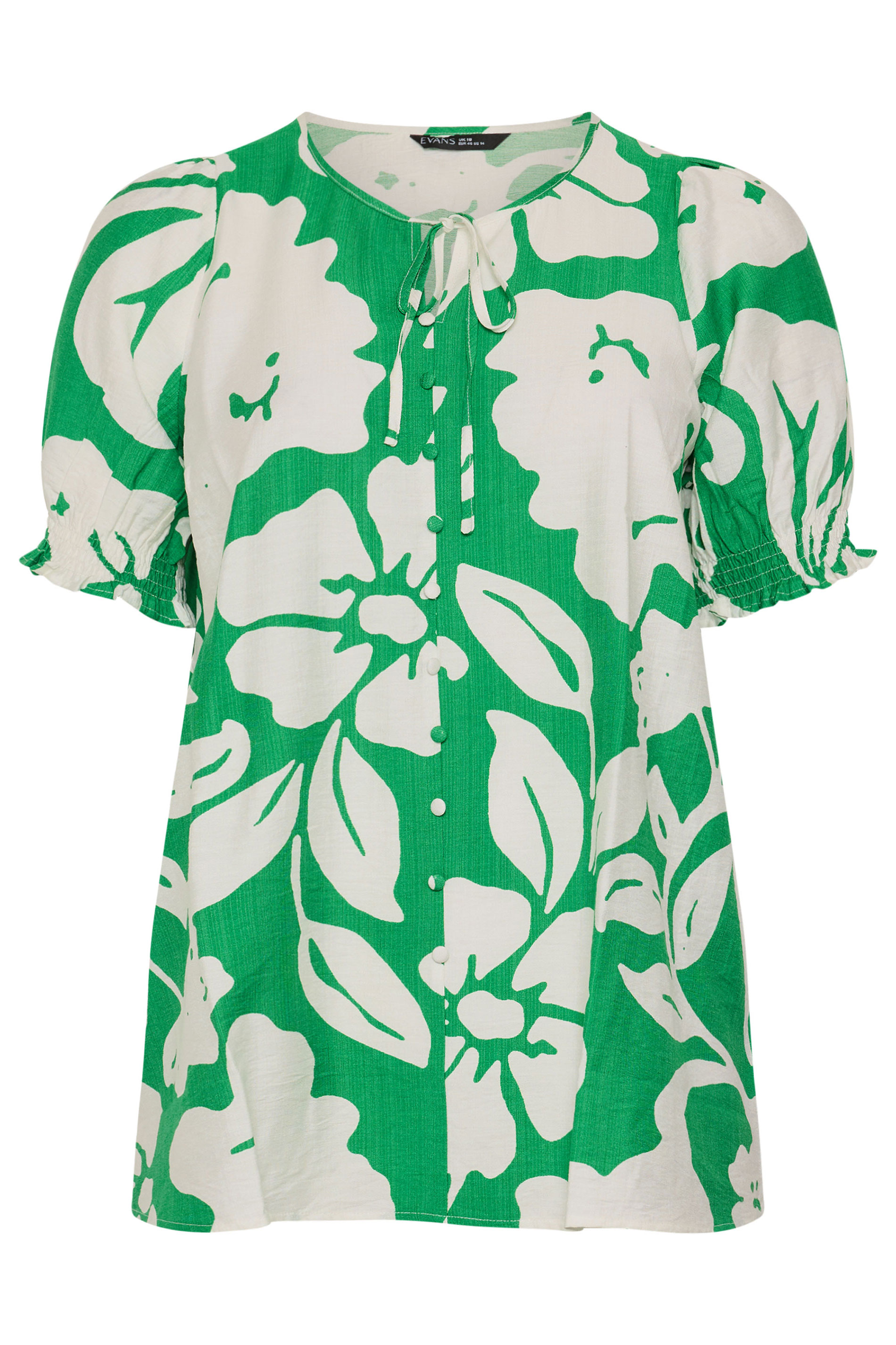EVANS Plus Size Green Floral Tie Neck Top | Evans 5