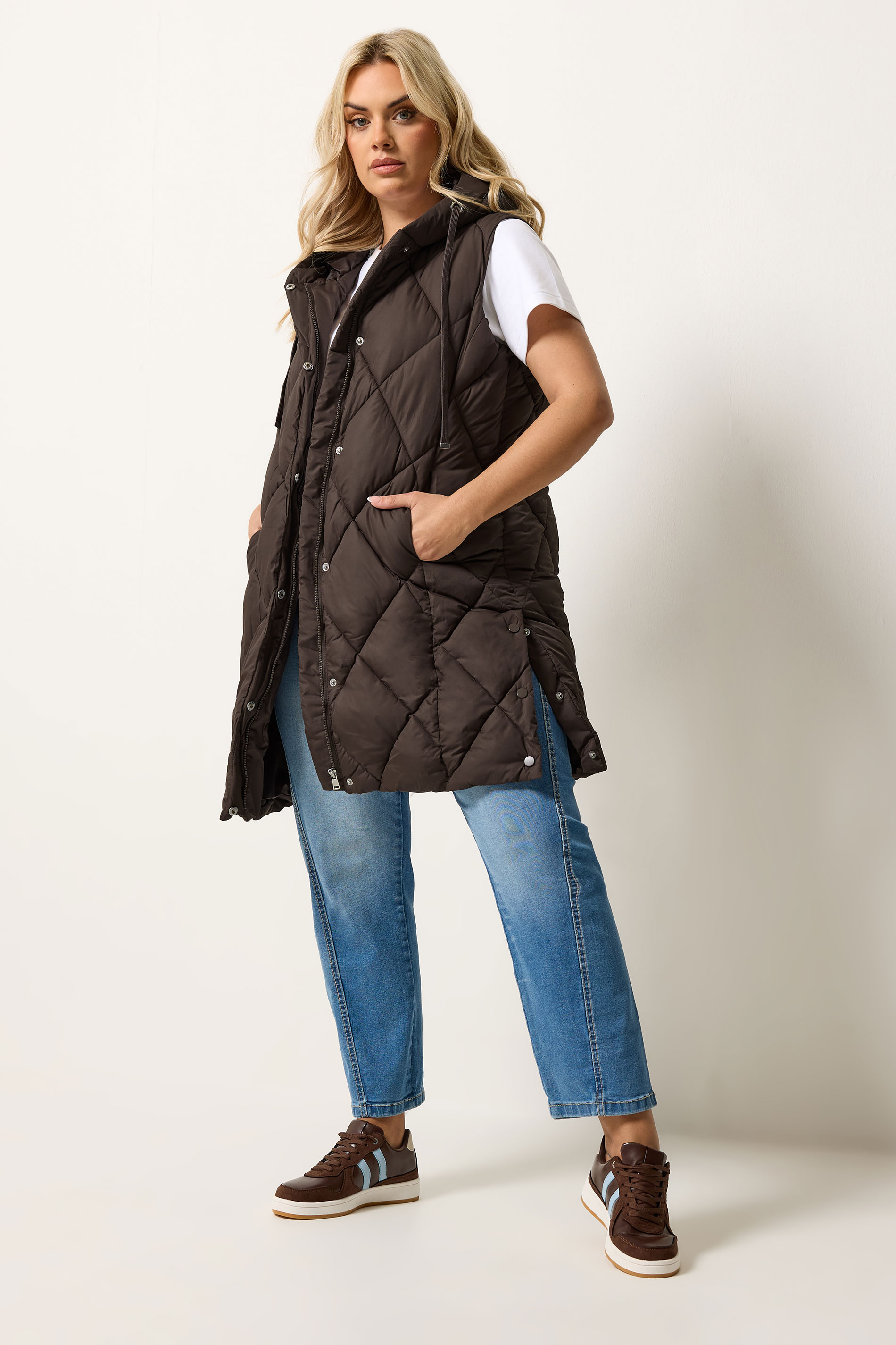 YOURS Plus Size Chocolate Brown Midi Gilet | Yours Clothing 1