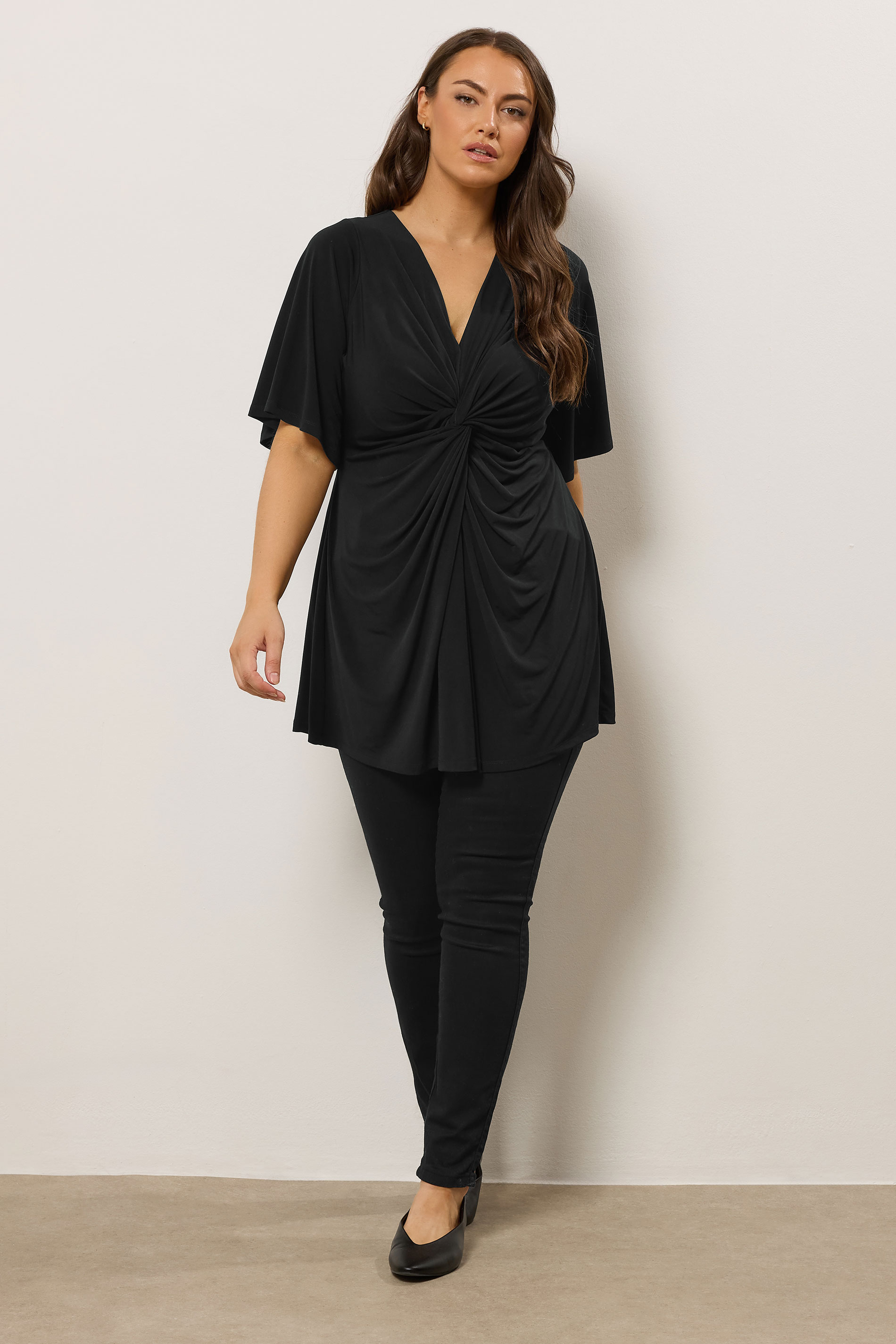 EVANS Plus Size Black Twist Front Angel Sleeve Top | Evans   4