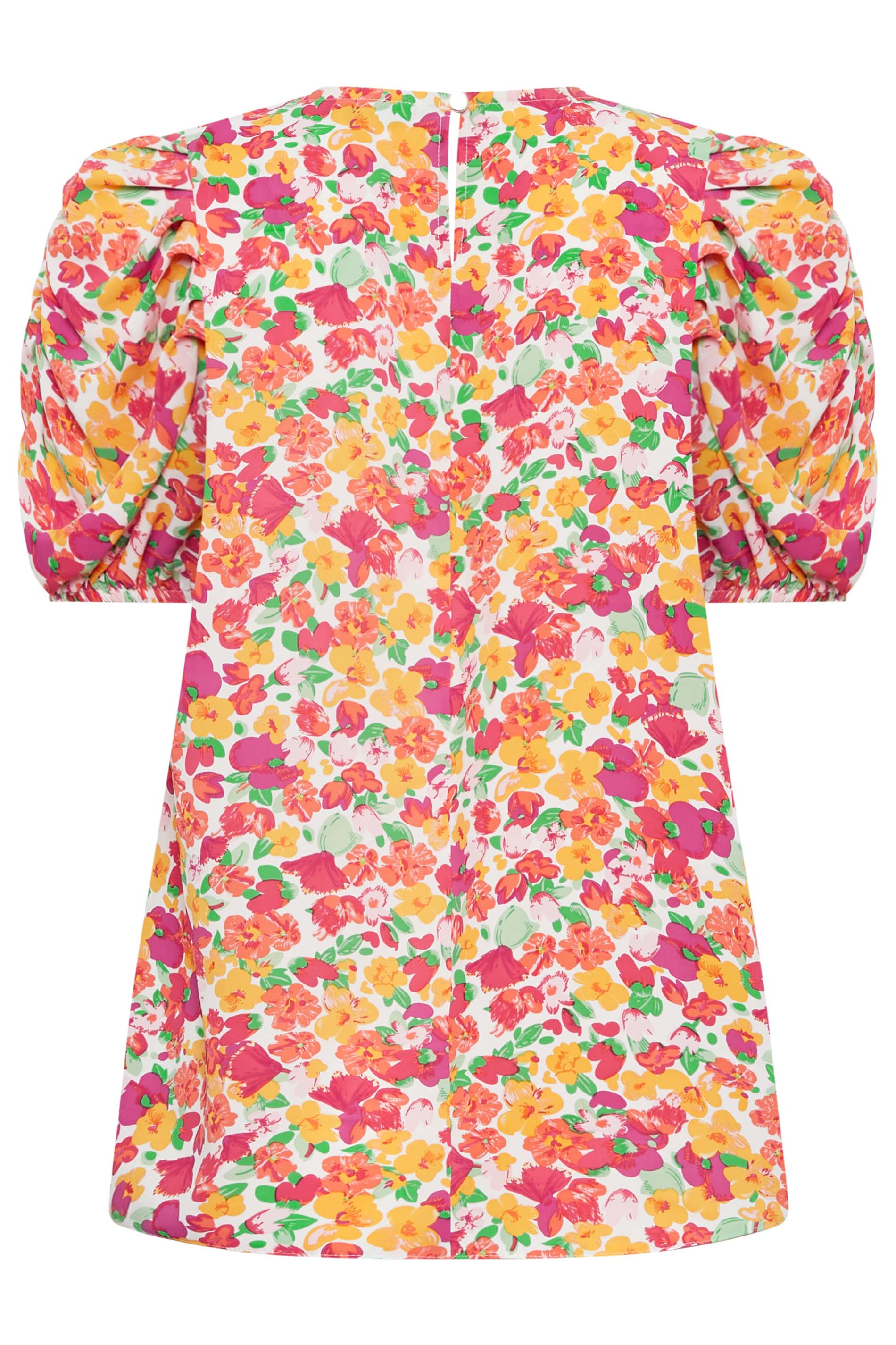 M&Co White & Pink Floral Print Puff Sleeve Blouse | M&Co