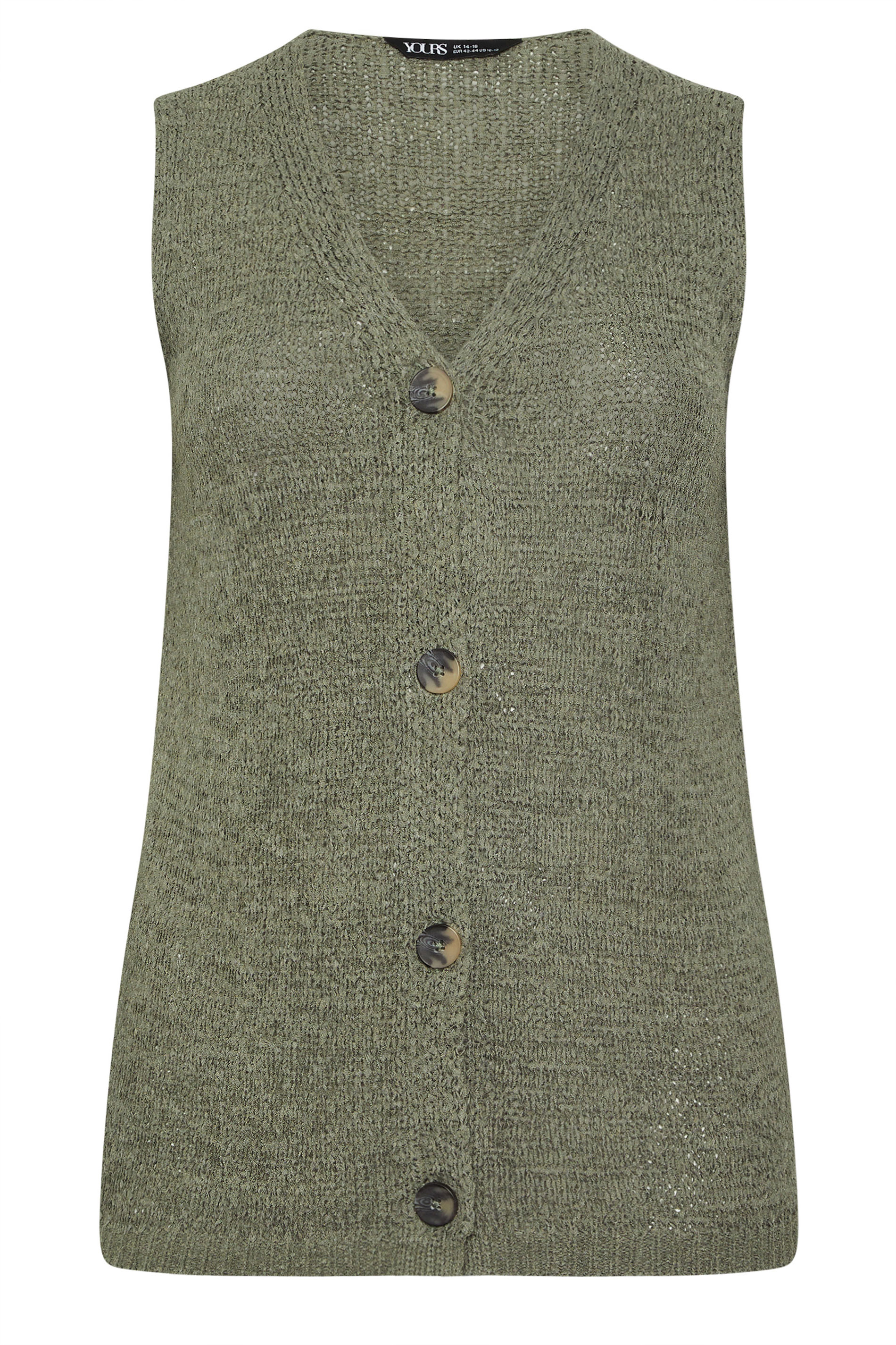 YOURS Plus Size Green Button Through Knitted Waistcoat | Yours Clothing 6