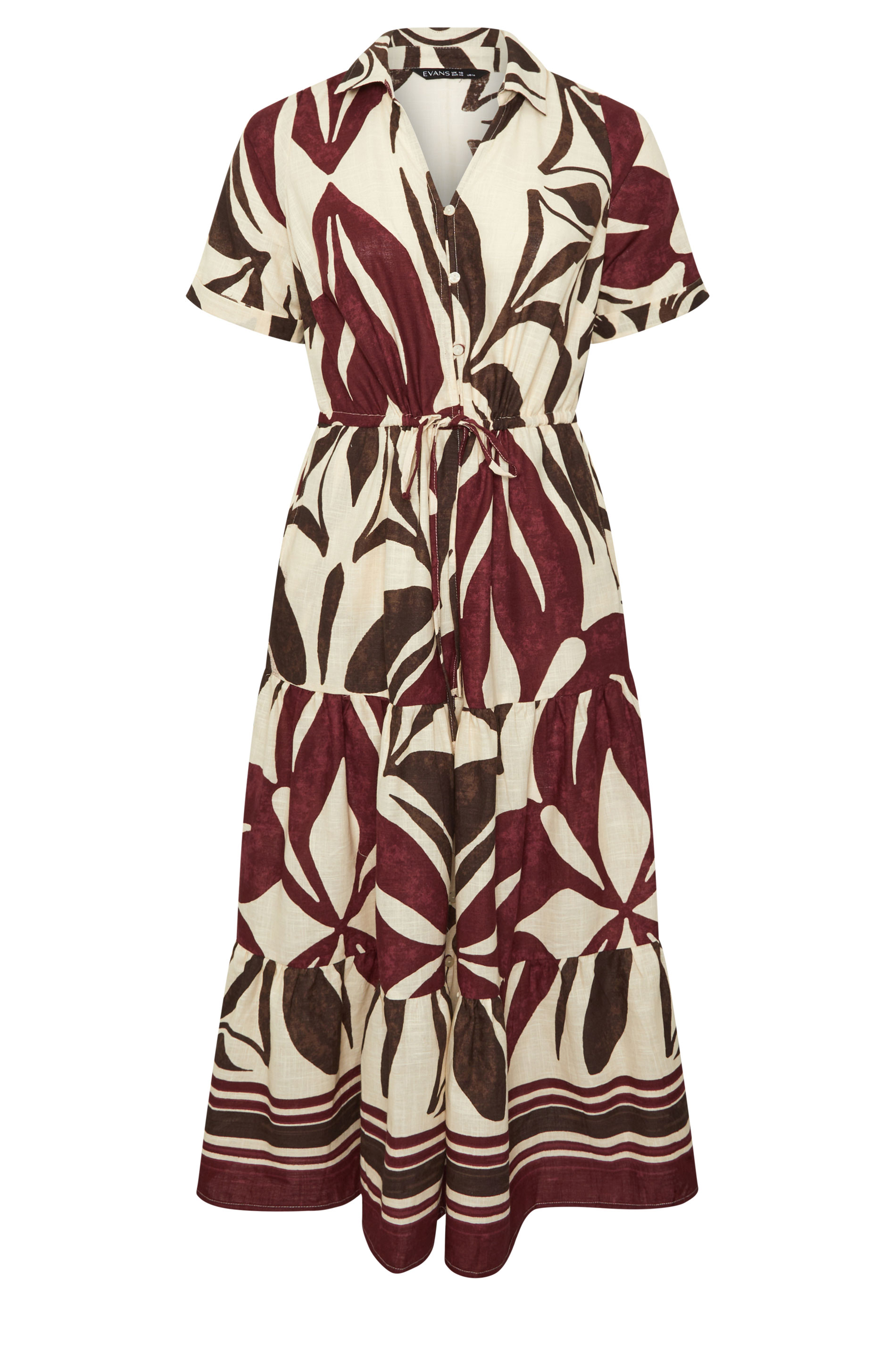 EVANS Plus Size Cream & Red Abstract Leaf Print Cotton Dress | Evans  5