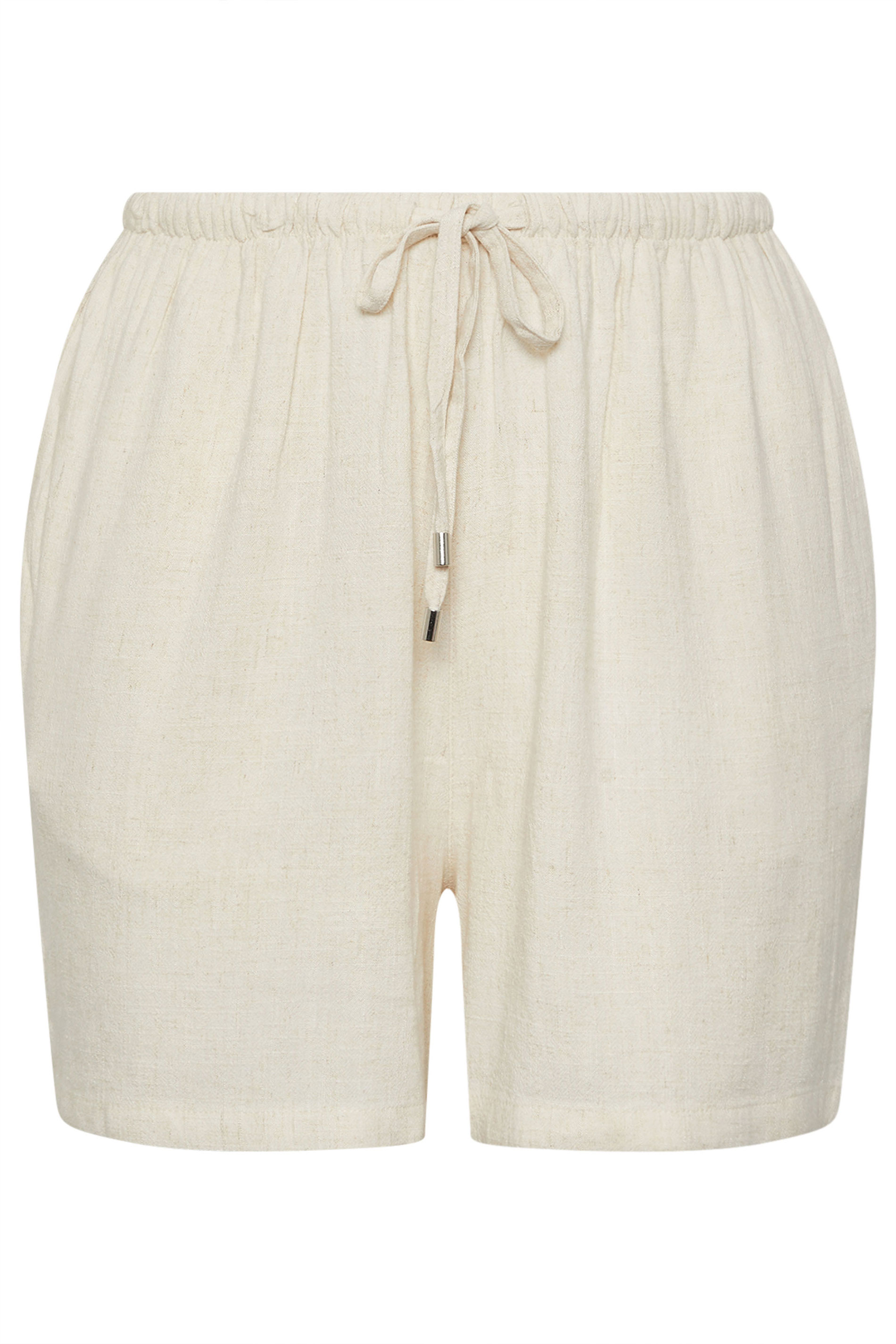 YOURS Plus Size Natural Brown Tie Front Linen Shorts | Yours Clothing 5