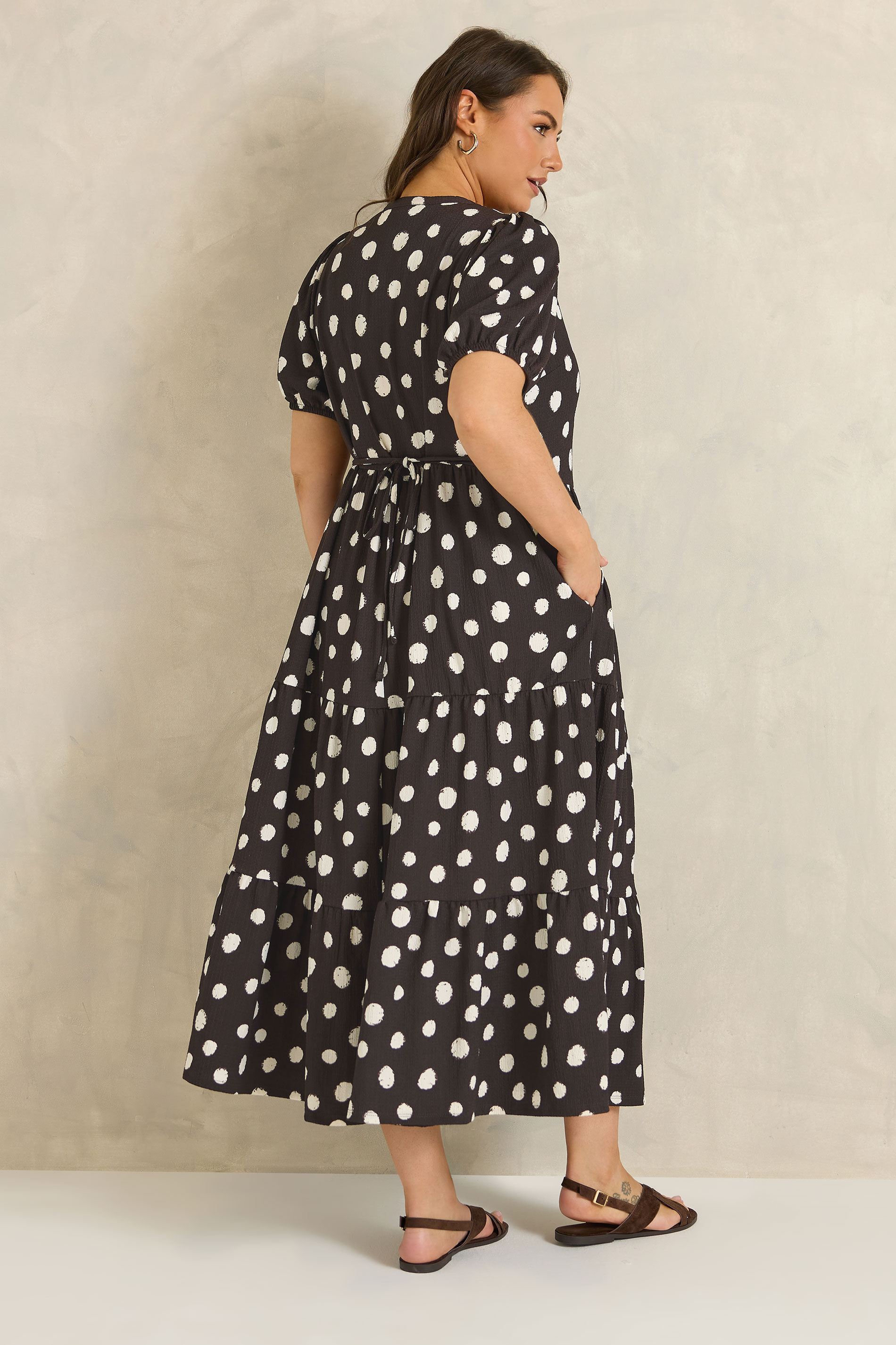 EVANS Plus Size Chocolate Brown Polka Dot Maxi Dress | Evans  2