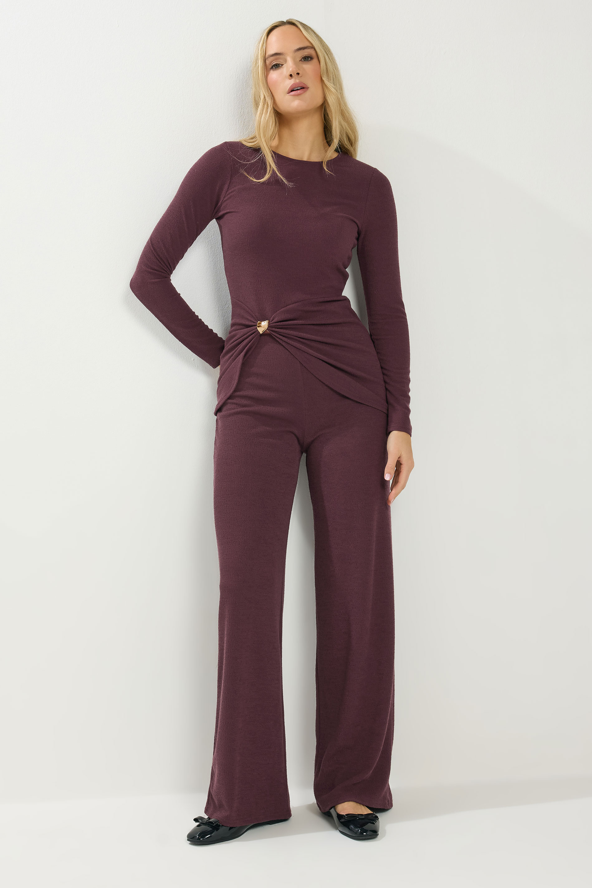 LTS Tall Women's Berry Red Metal Trim Textured Top | Long Tall Sally 1