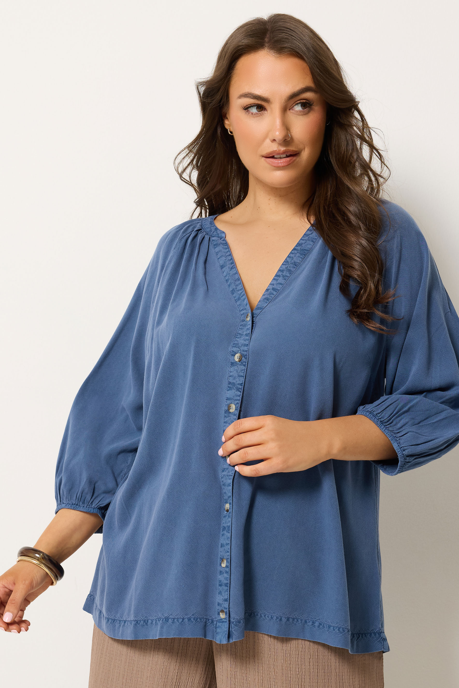 YOURS Plus Size Blue Chambray Blouse | Yours Clothing 3