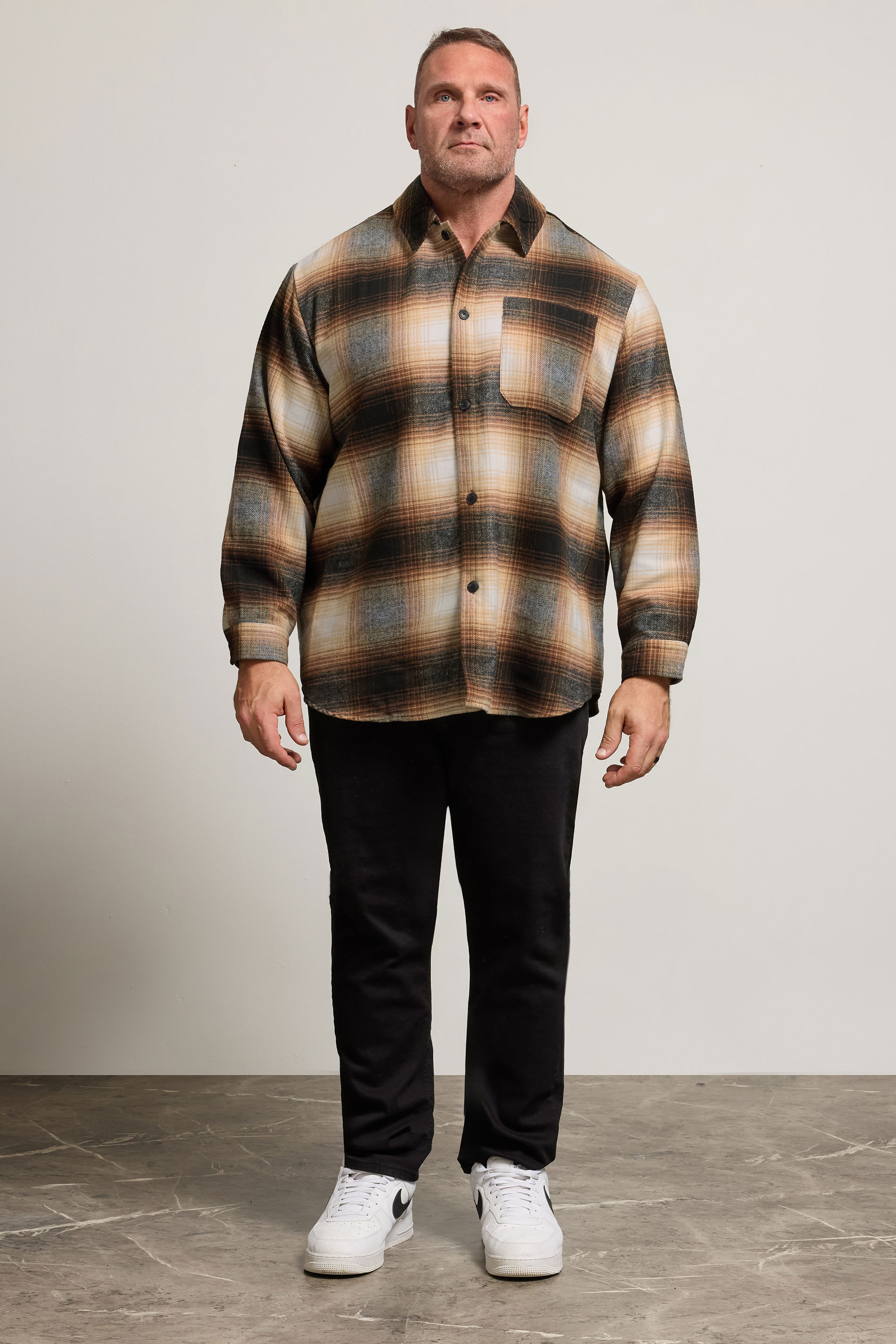 JACK & JONES Big & Tall Brown Check Overshirt | BadRhino 1