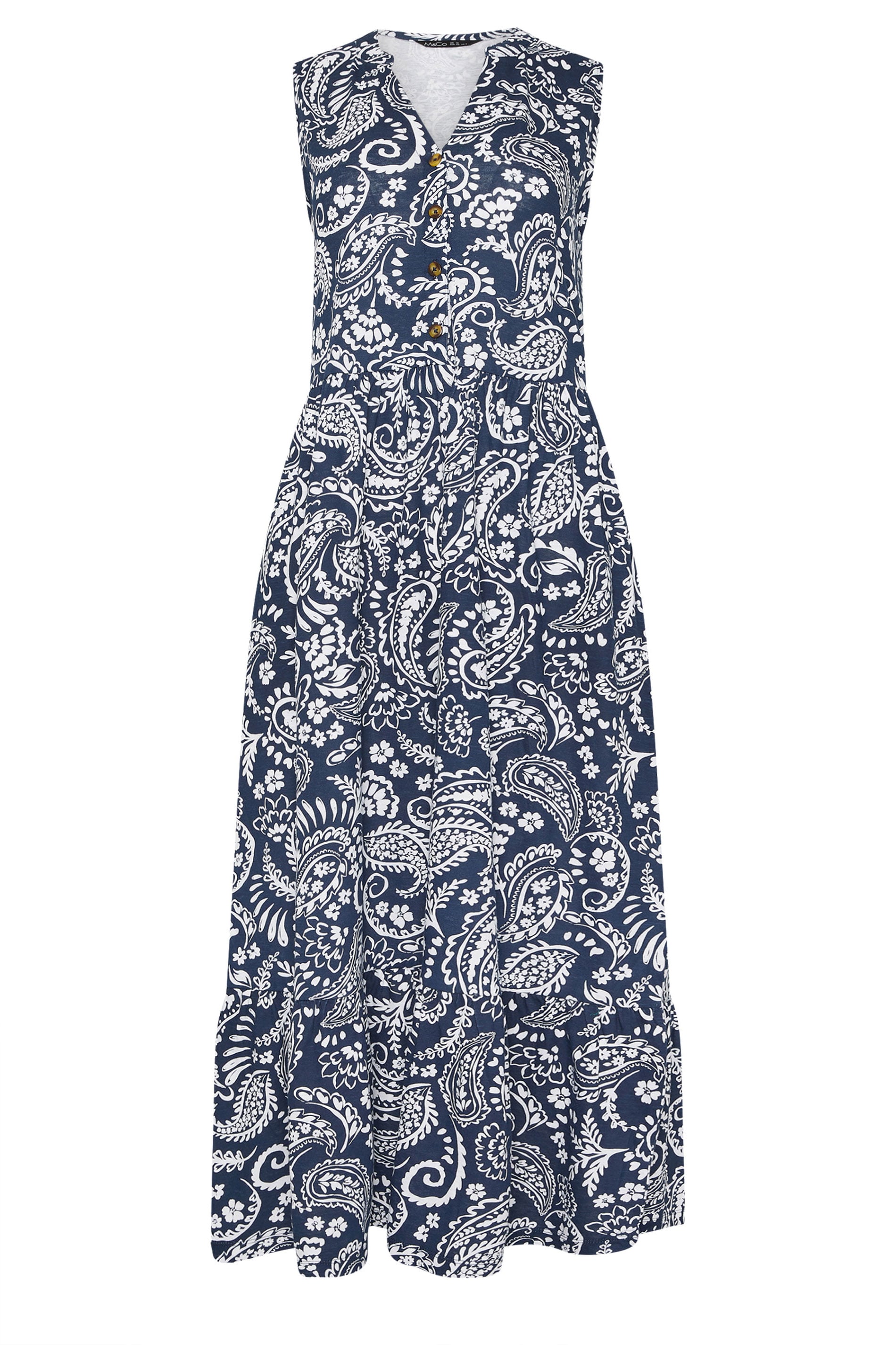 M&Co Navy Blue Paisley Print Sleeveless Midi Dress | M&Co 5